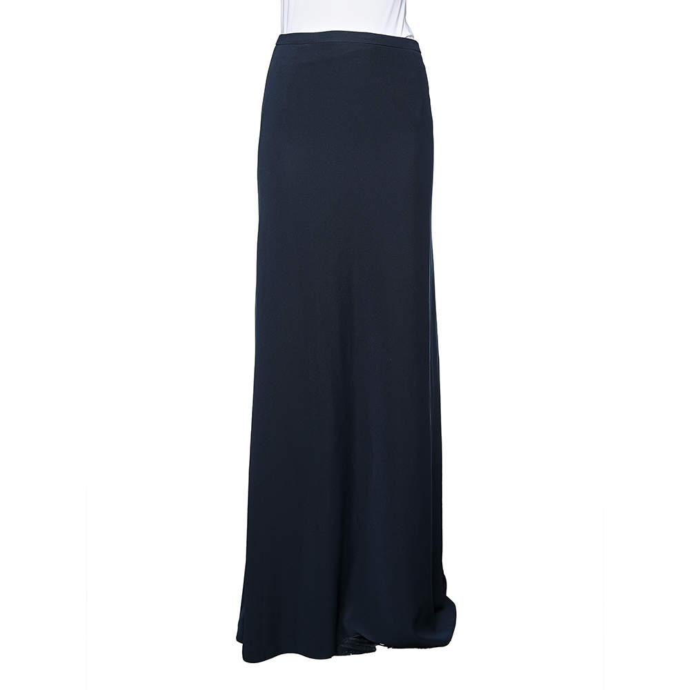 مملوكة مسبقًا Armani Collezioni Navy Blue Crepe Maxi Skirt S