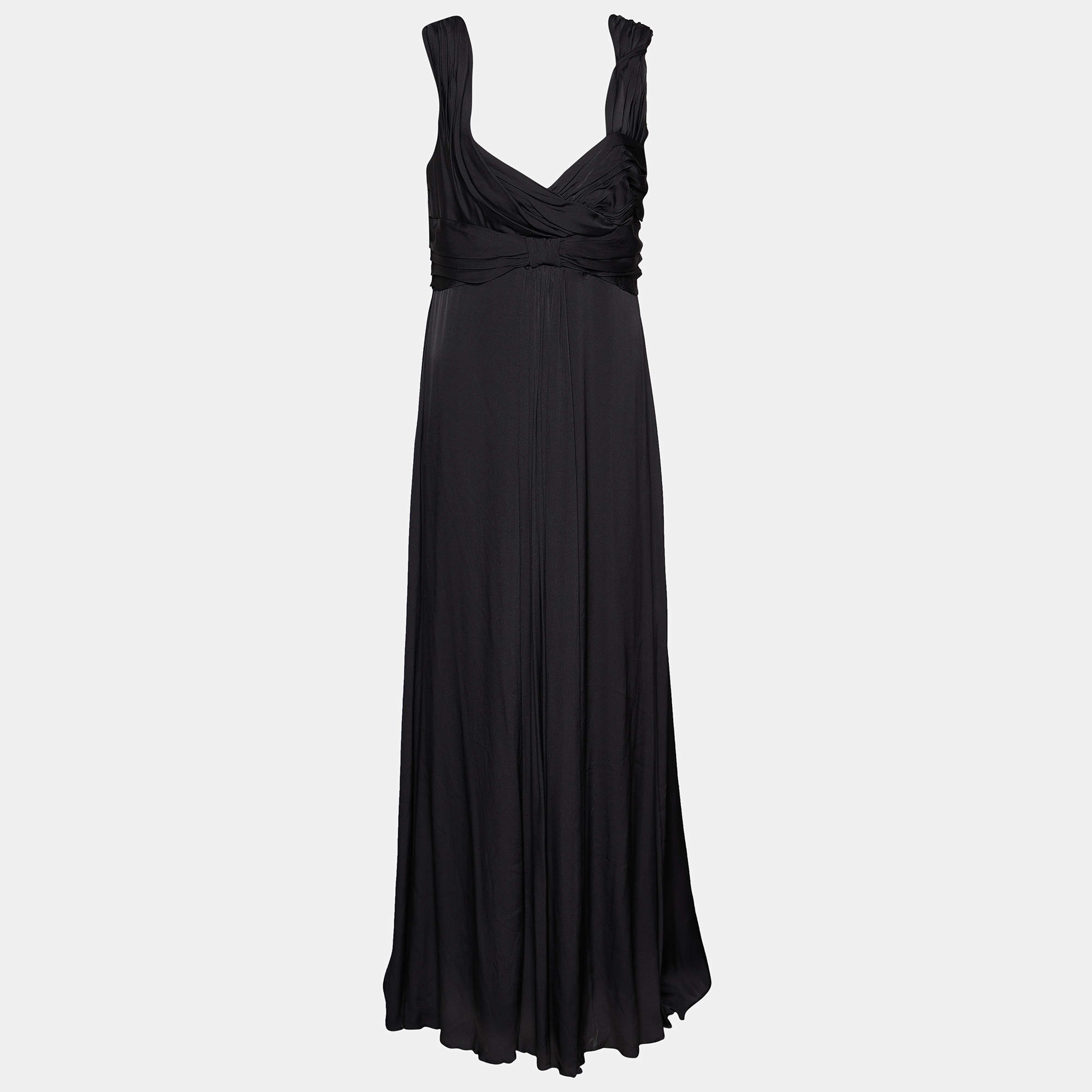 Pre Owned Armani Collezioni Black Draped Silk Sleeveless Gown XL