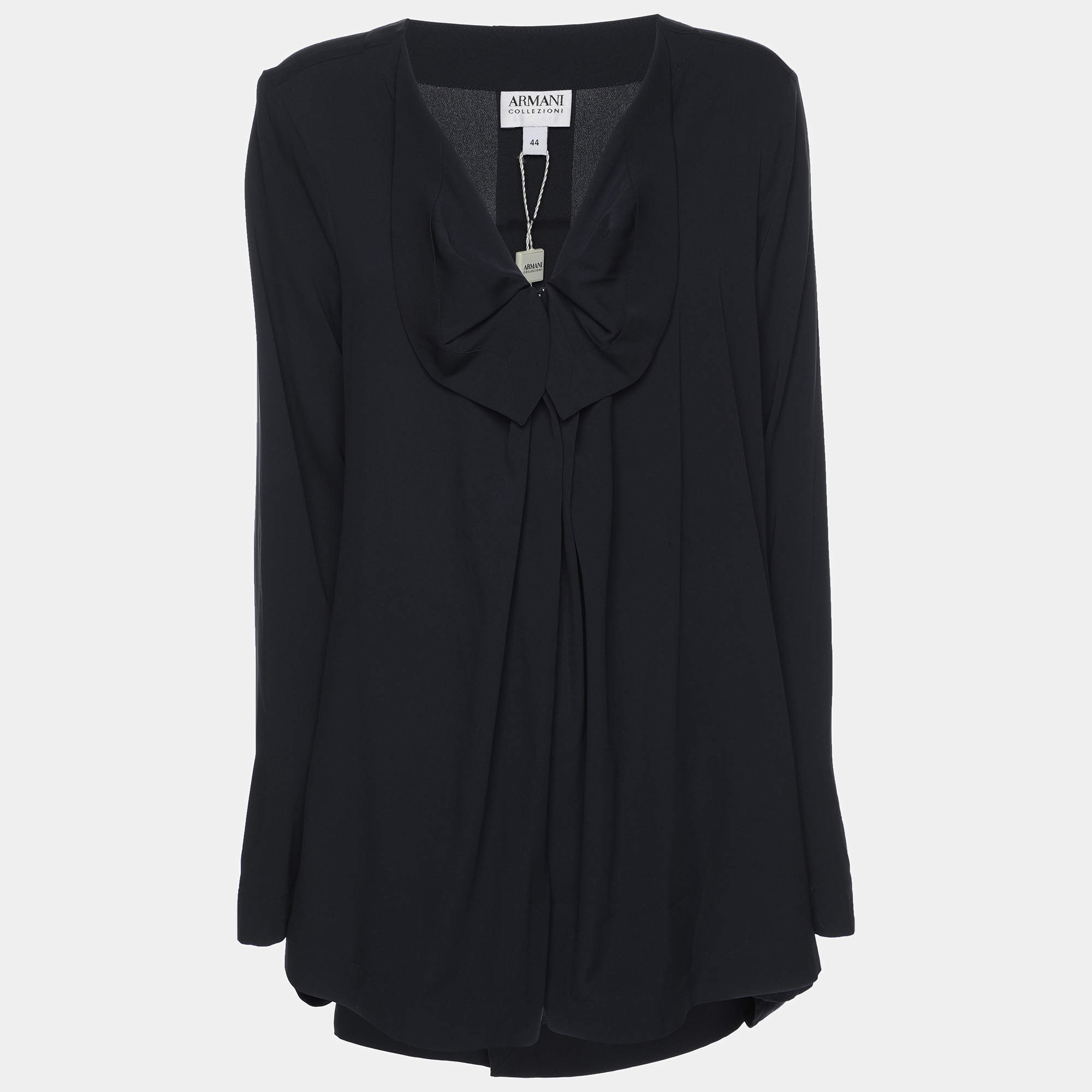 Pre Owned Armani Collezioni Navy Blue Silk Blend Top M