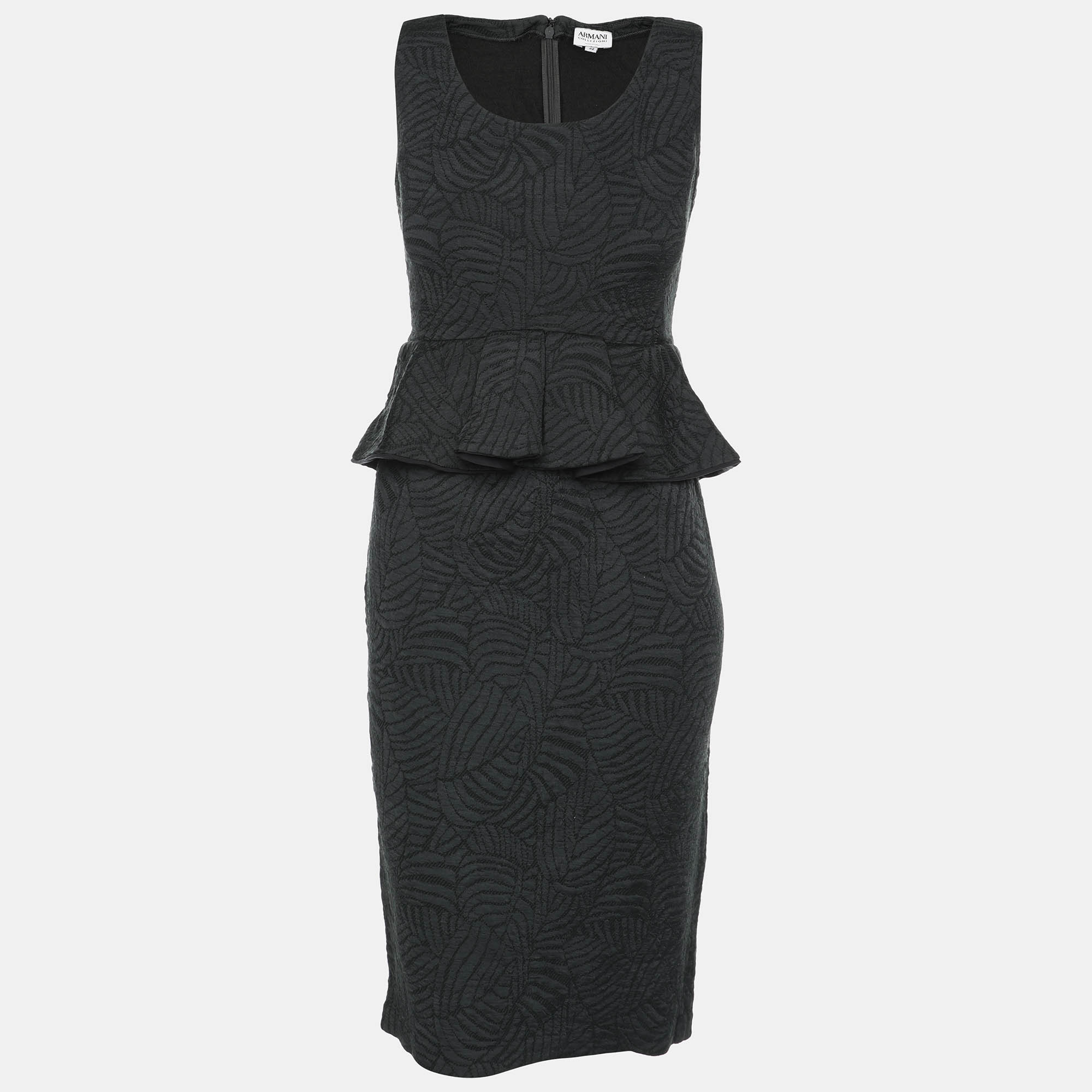 Pre Owned Armani Collezioni Dark Grey Jacquard Midi Dress M