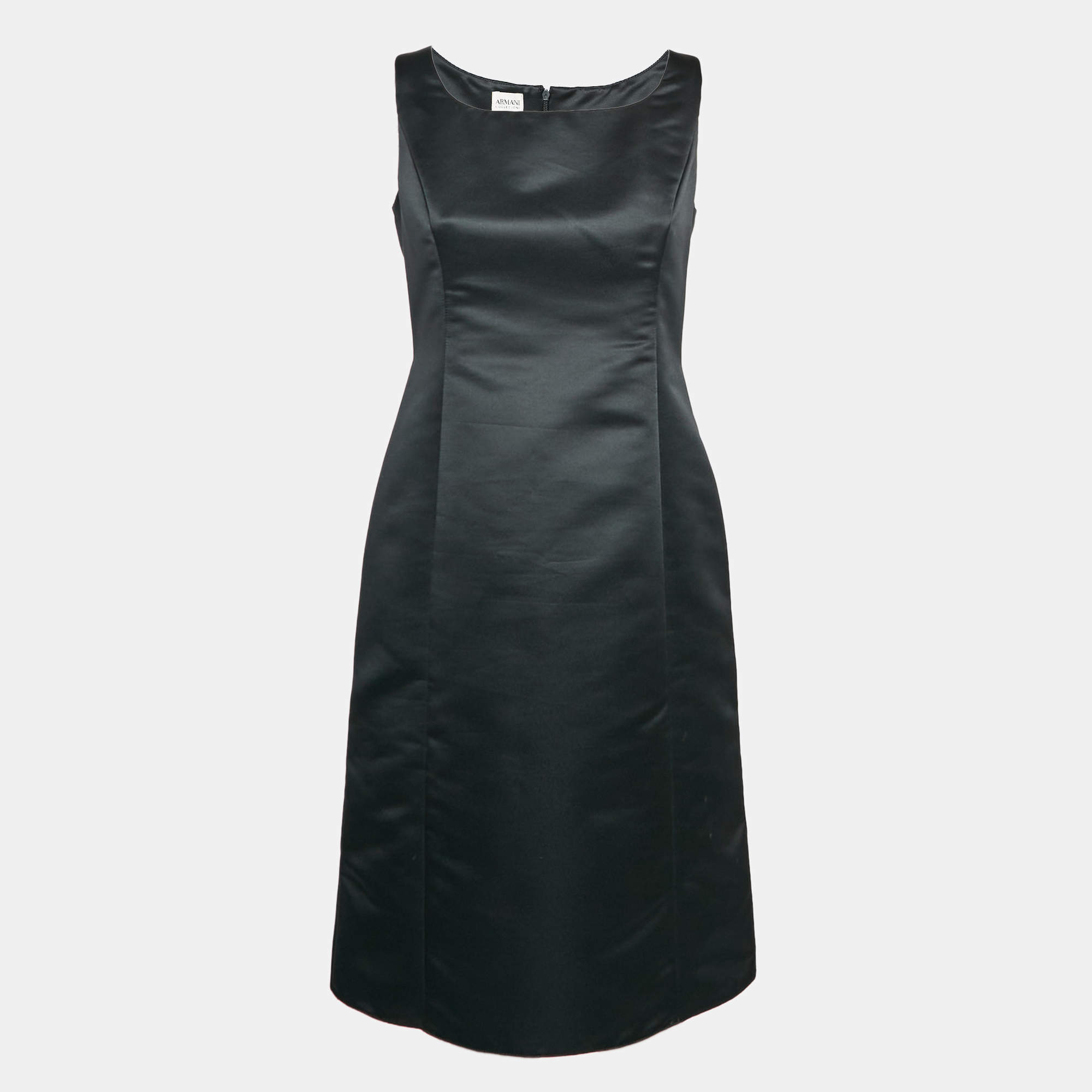 Armani Collezioni Black Satin Sleeveless Mini Dress M