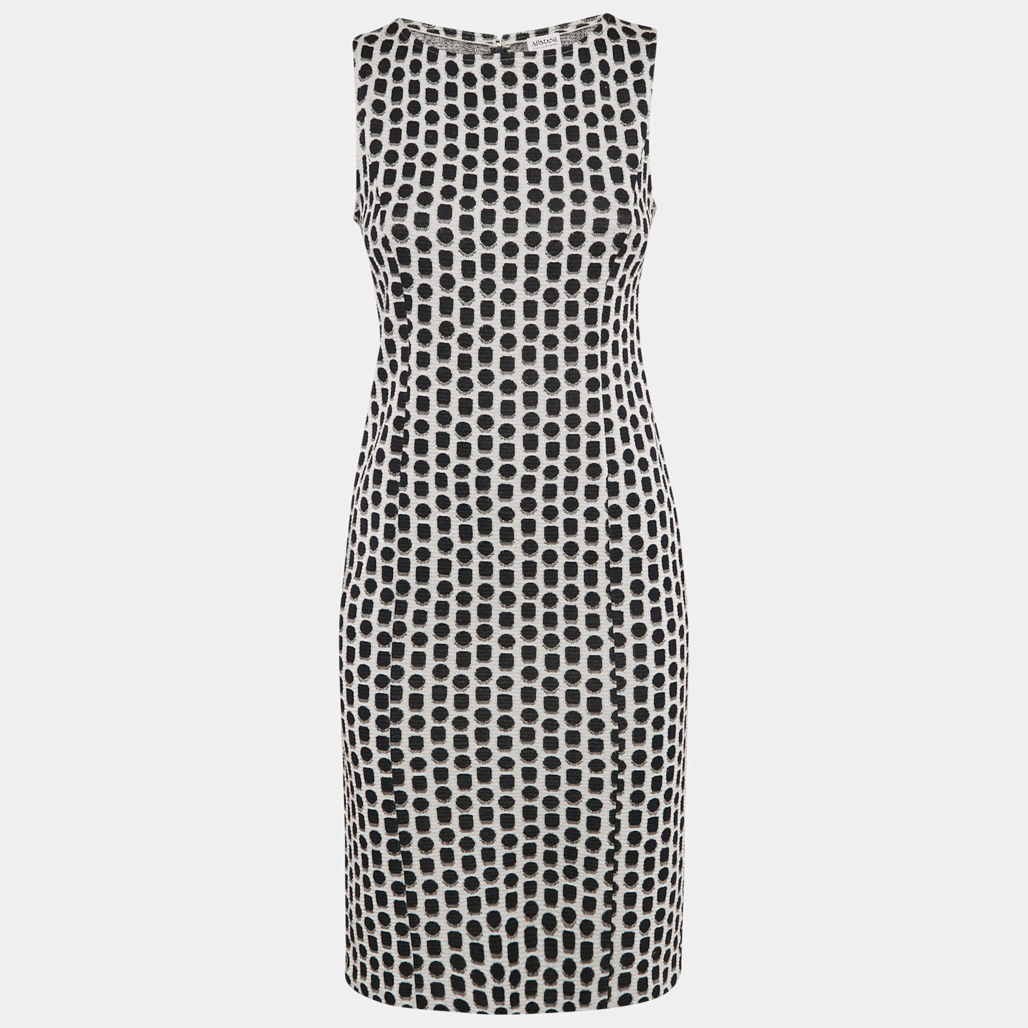 Armani Collezioni White/Black Patterned Jacquard Knit Sleeveless Short Dress S