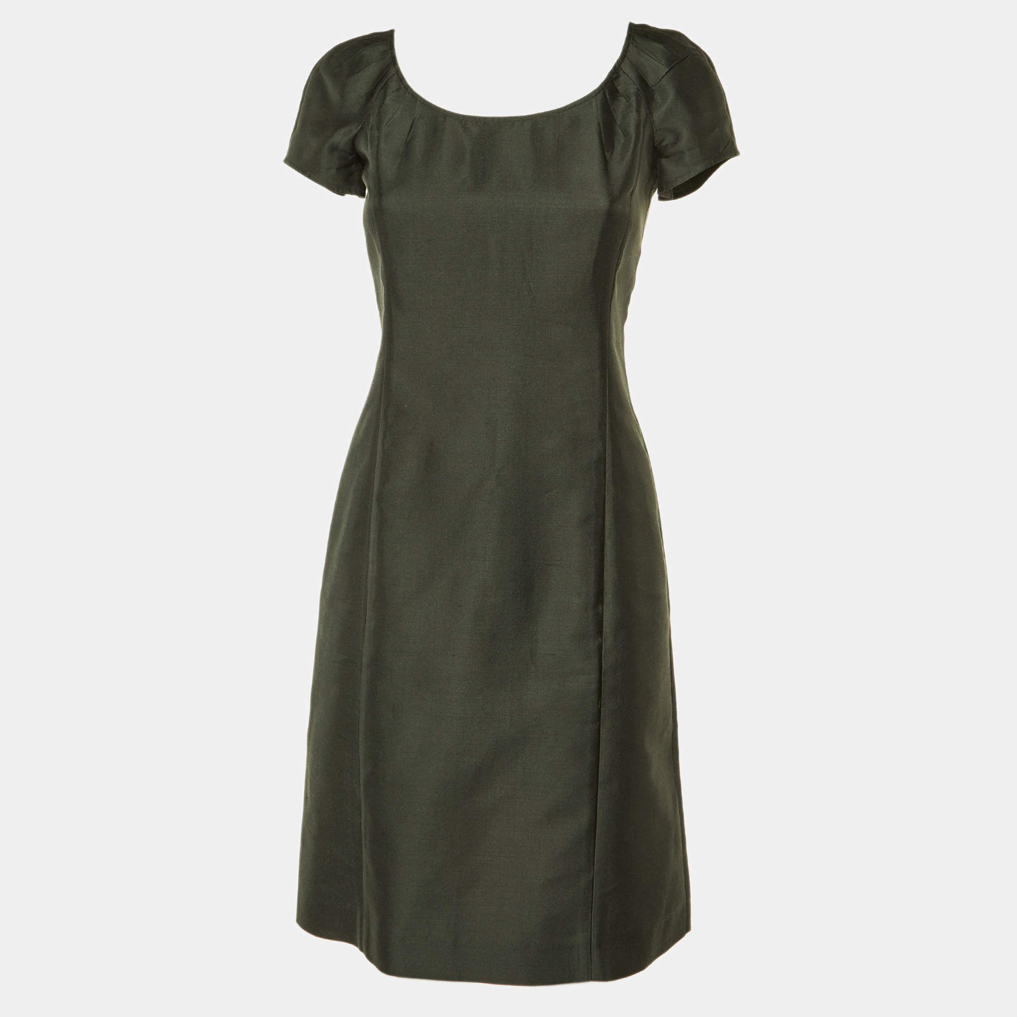 Armani Collezioni Charcoal Grey Mulberry Silk Sheath Dress S