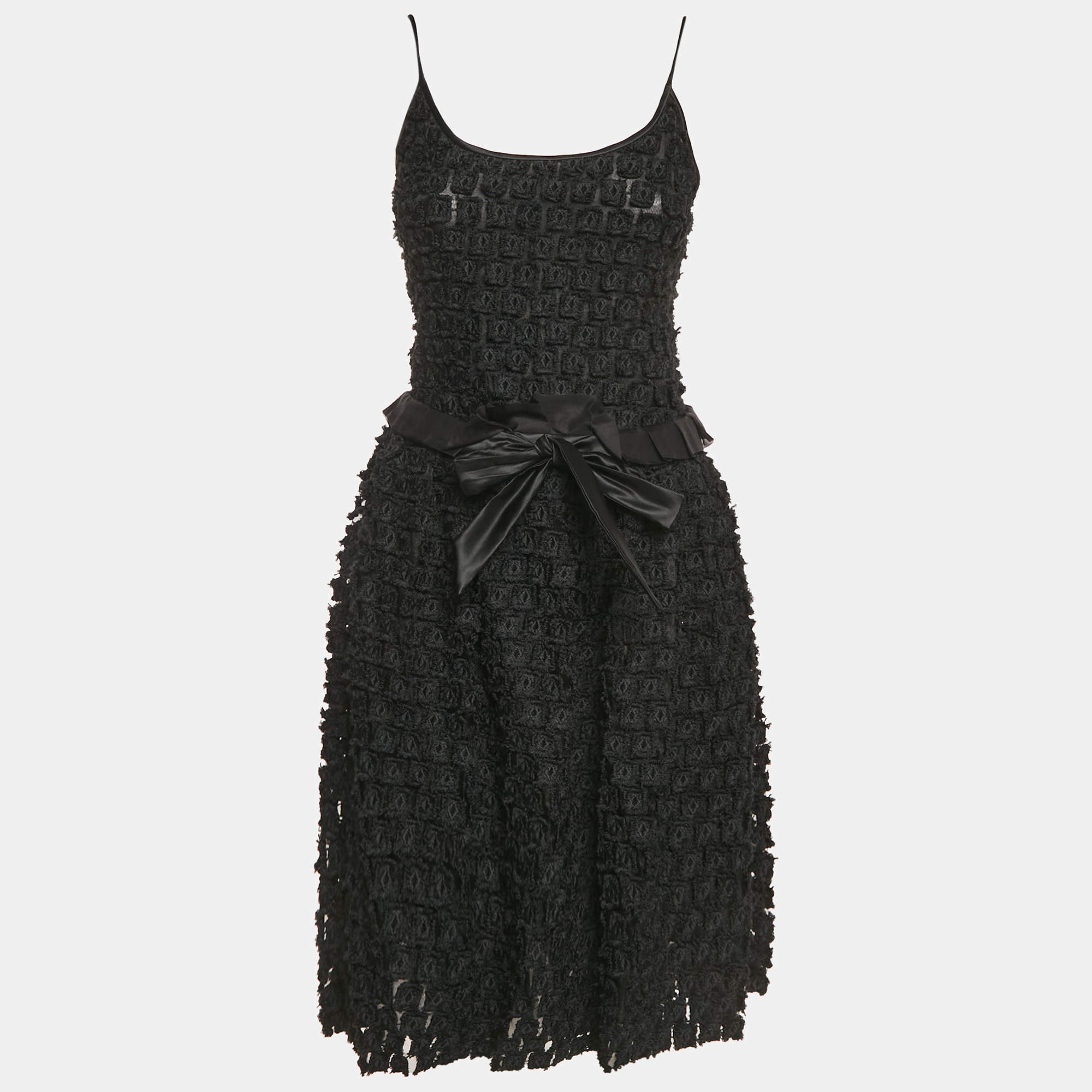 Pre Owned Armani Collezioni Black Embroidered Organza Tie-Up Detail Sleeveless Mini Dress S