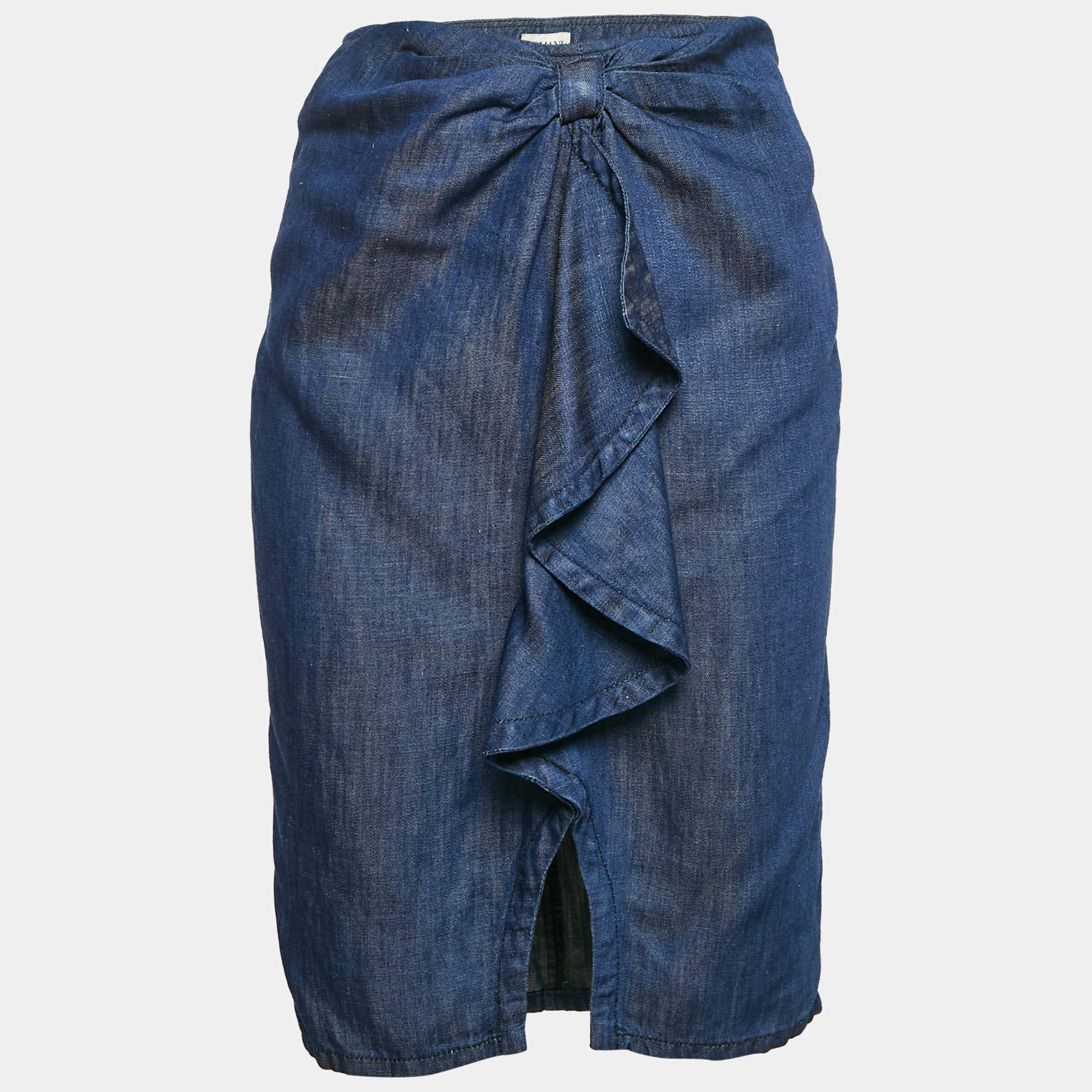 Armani Collezioni Blue Denim Ruffled Midi Skirt S