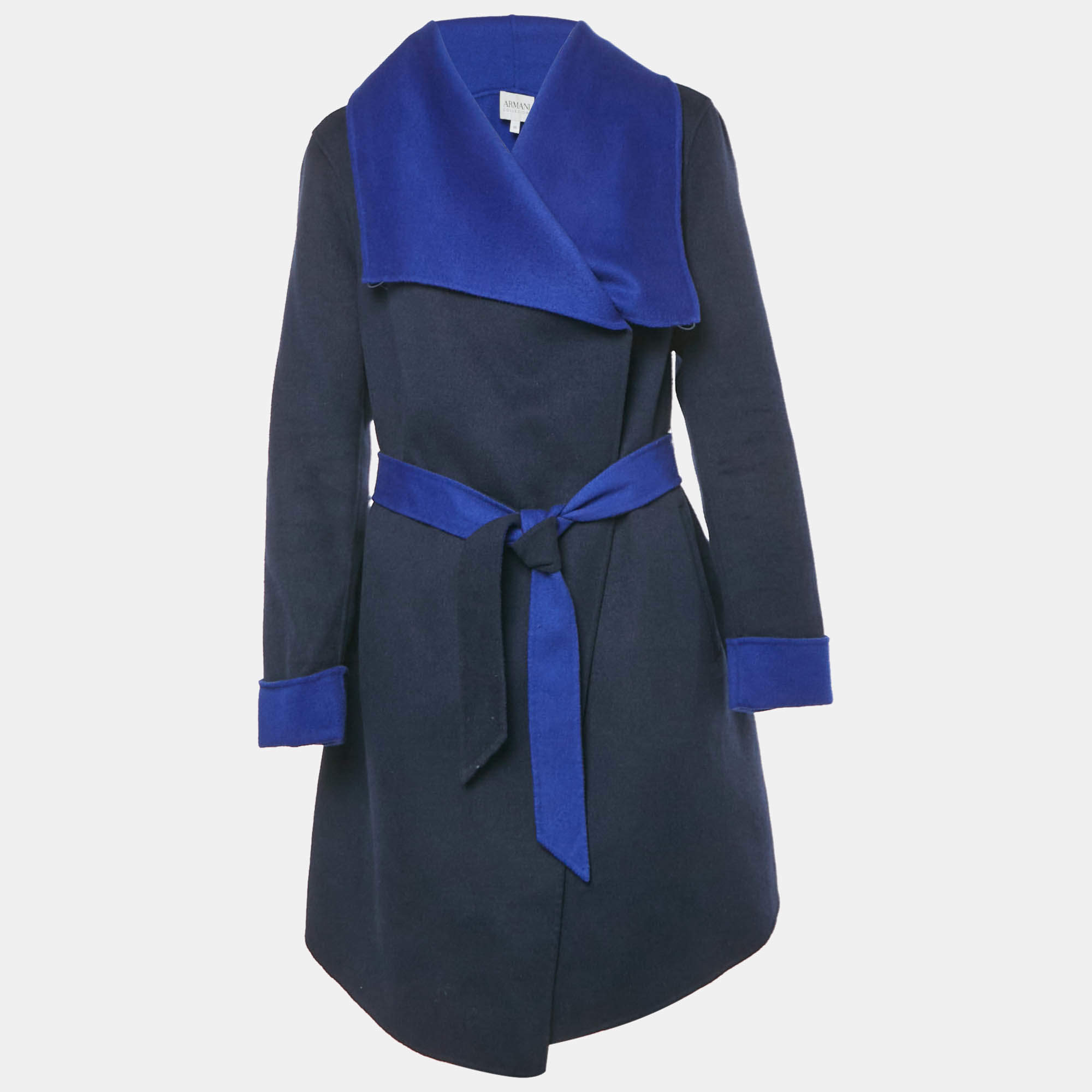 مملوكة مسبقًا Armani Collezioni Blue Wool Felt Double Fabric Coat L