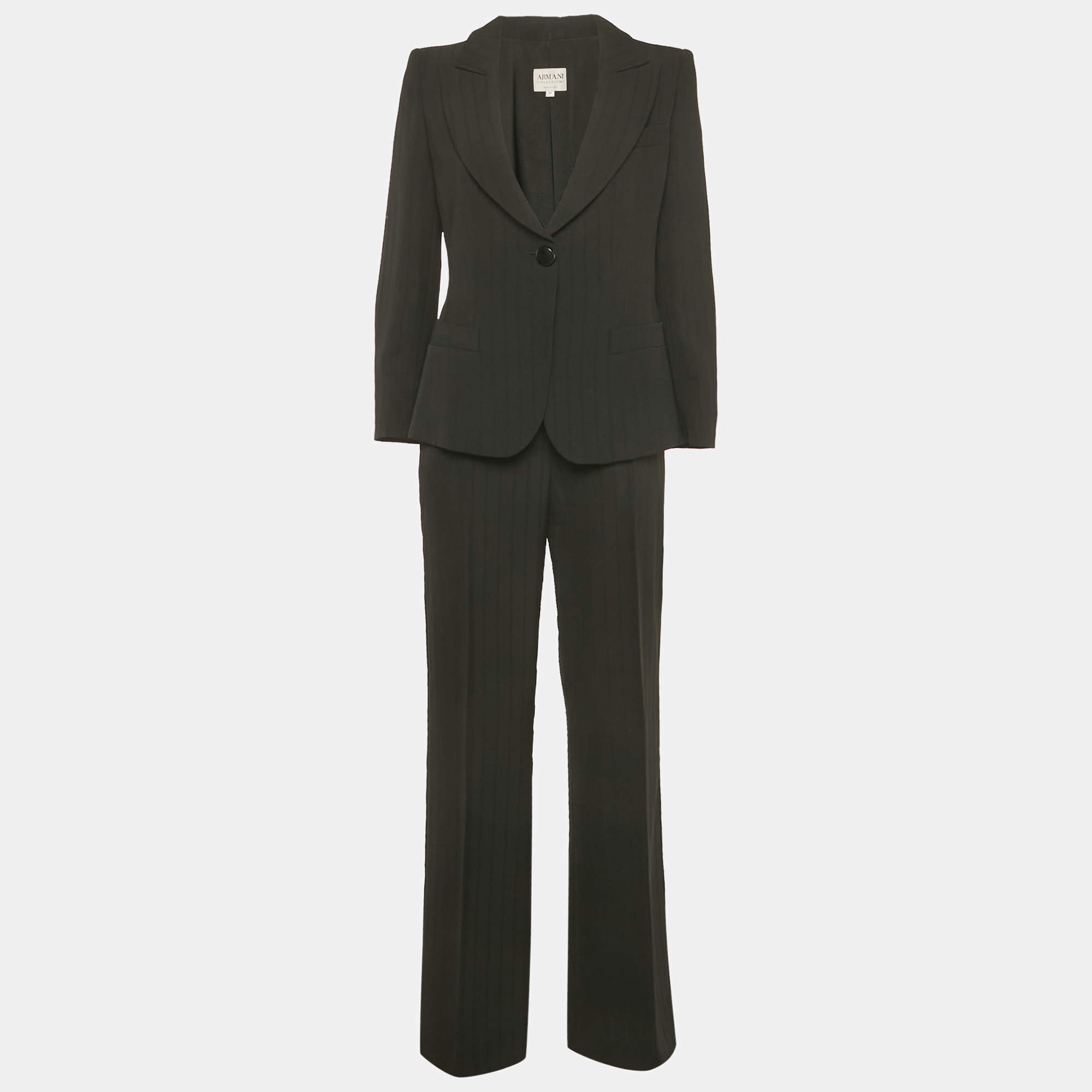 Pre Owned Armani Collezioni Black Crepe Flared Pants Suit M
