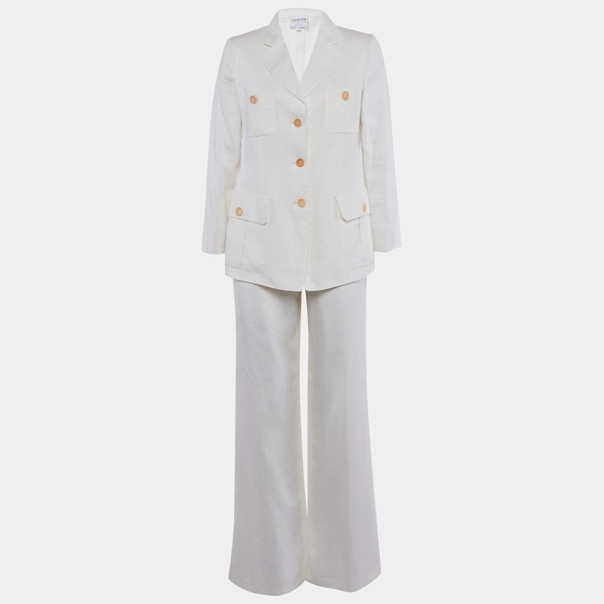 Pre Owned Armani Collezioni Ivory Linen Tailored Suit M
