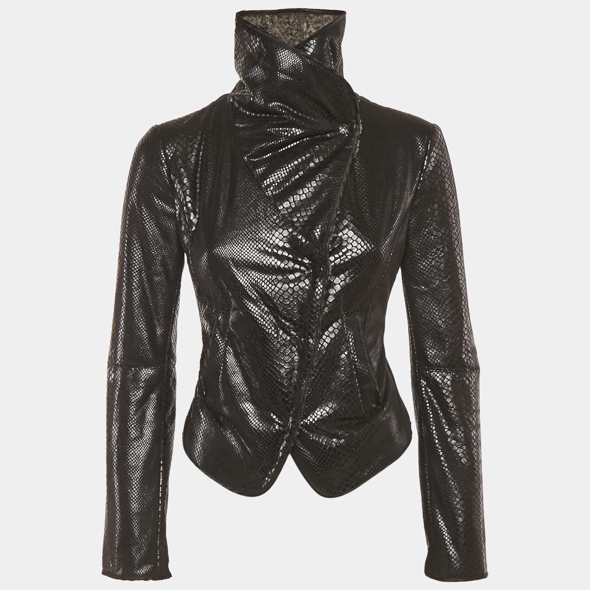 مملوكة مسبقًا Armani Collezioni Black Faux Leather and Faux Fur Biker Jacket S