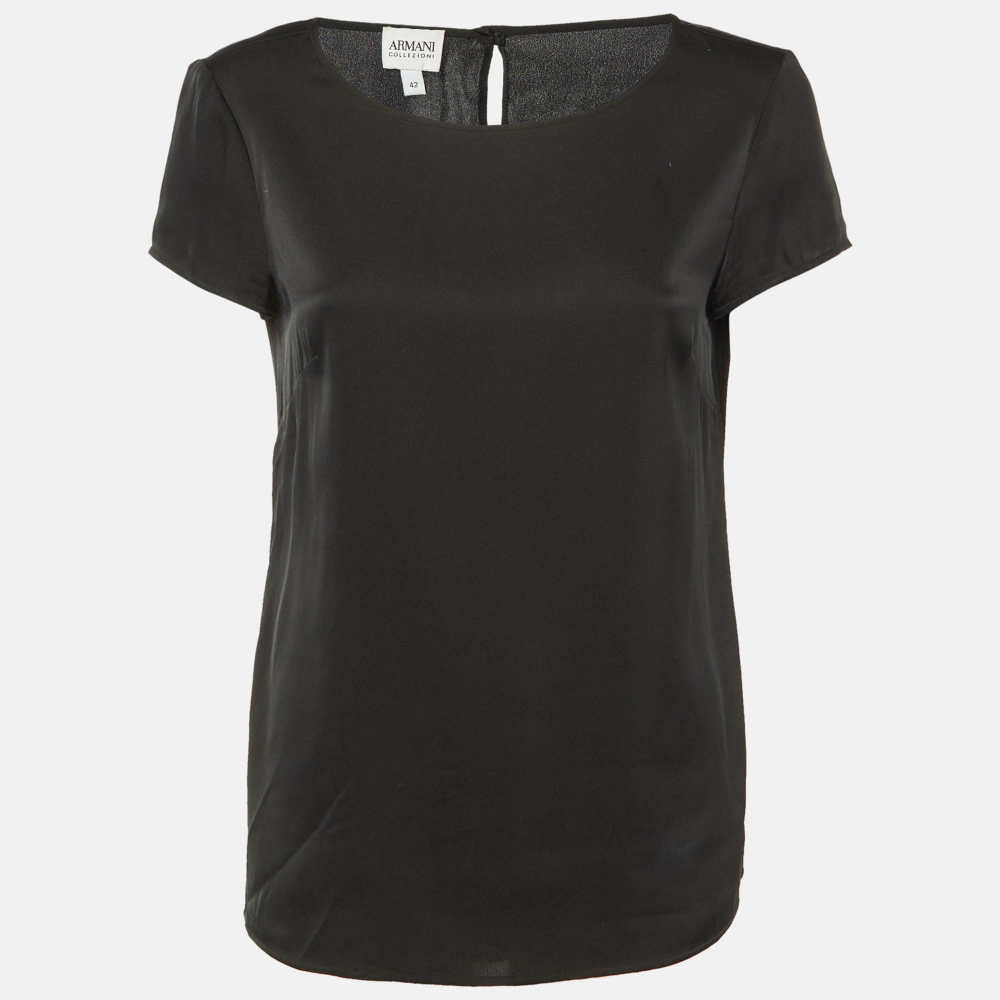 Pre Owned Armani Collezioni Black Silk Short Sleeve Top M