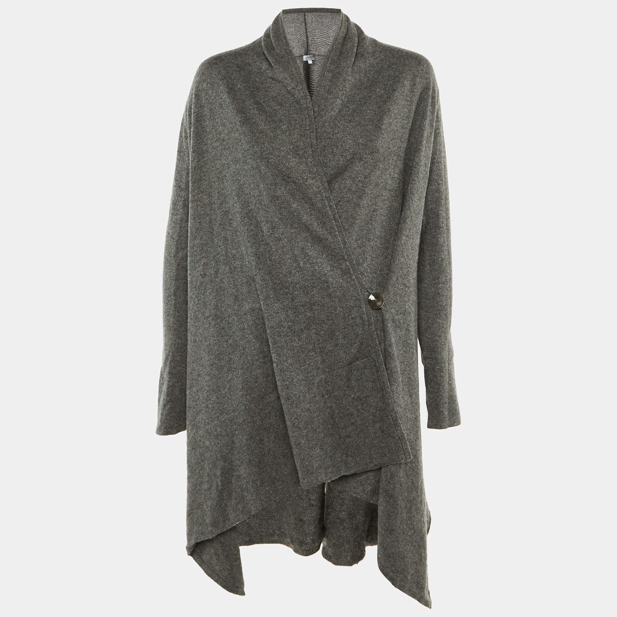 Pre Owned Armani Collezioni Grey Cashmere Wrap Cardigan M