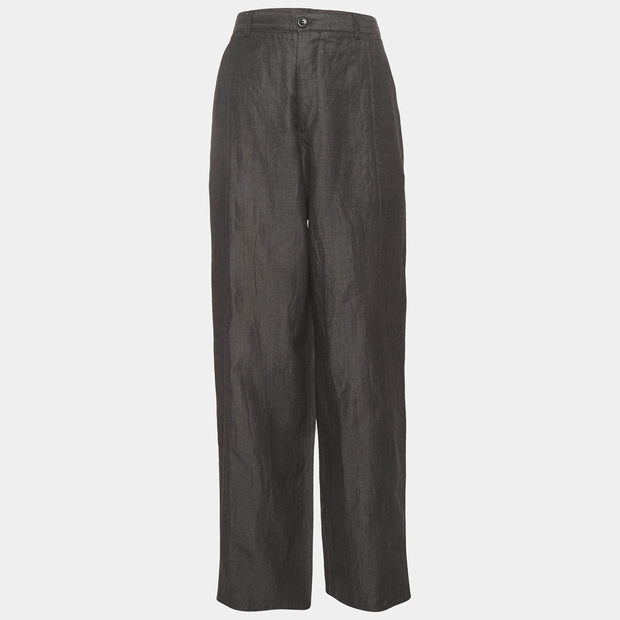 Pre Owned بنطلون أرماني كالزوني قطن أسود ساق عريضة كبير