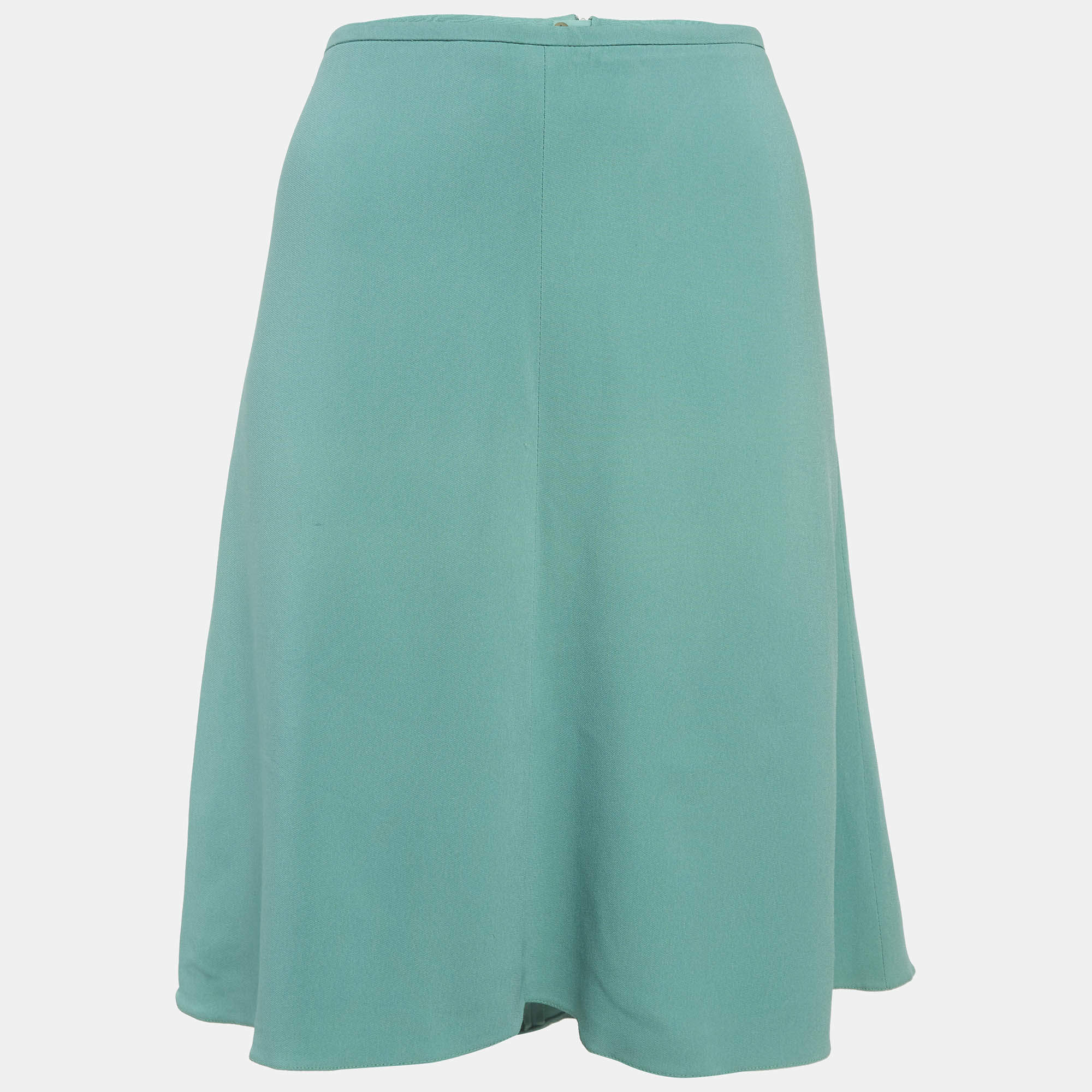 Pre Owned Armani Collezioni Green Crepe Flared Mini Skirt L