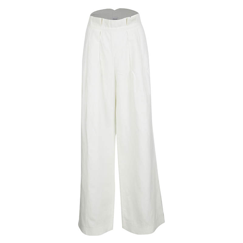 مملوكة مسبقًا Armani Collezioni Off White Linen Wide Leg High Waist Pants L