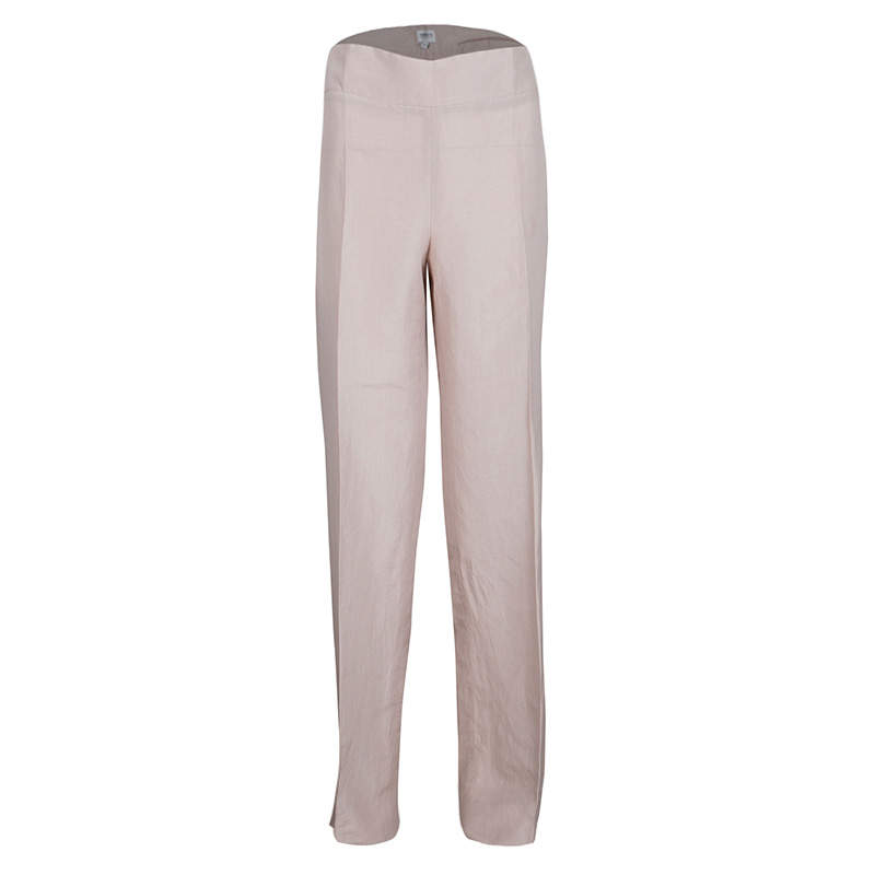 Pre Owned Armani Collezioni Pale Pink Linen Silk Wide Leg Pants L
