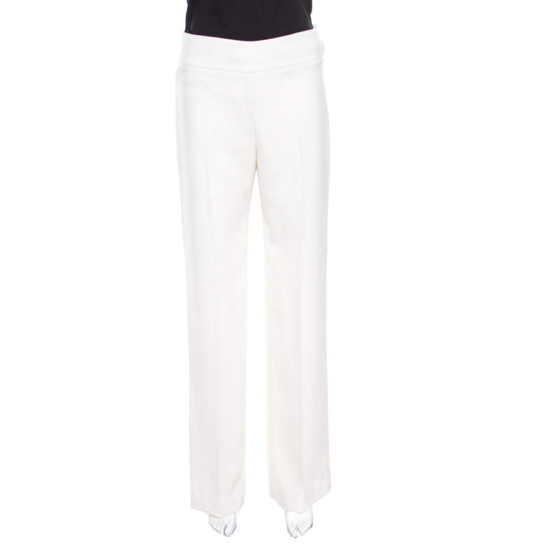 Pre Owned Armani Collezioni Cream High Waist Wide Leg Trousers S