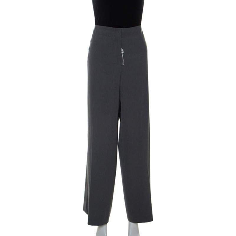 Pre Owned Armani Collezioni Grey Crepe Straight Fit Trousers XL