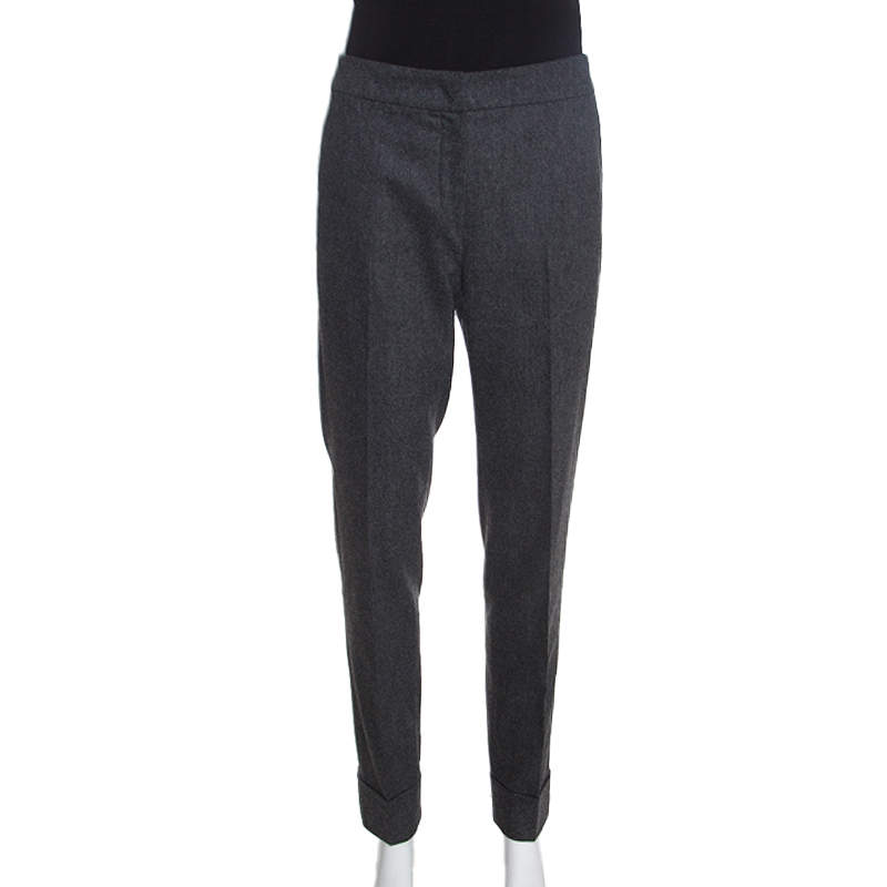 Pre Owned Armani Collezioni Dark Grey Felted Wool Straight Fit Trousers M