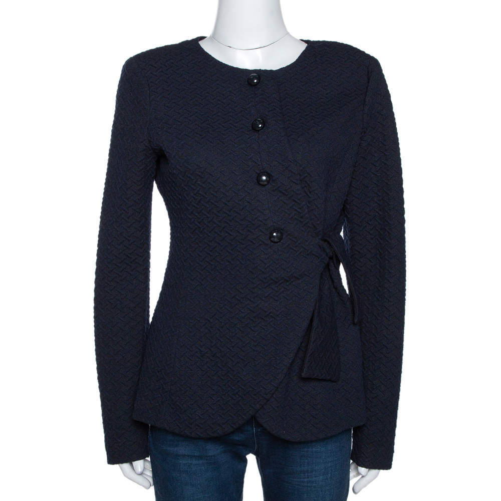 Pre Owned Armani Collezioni Navy Blue Textured Tie Detail Jacket L