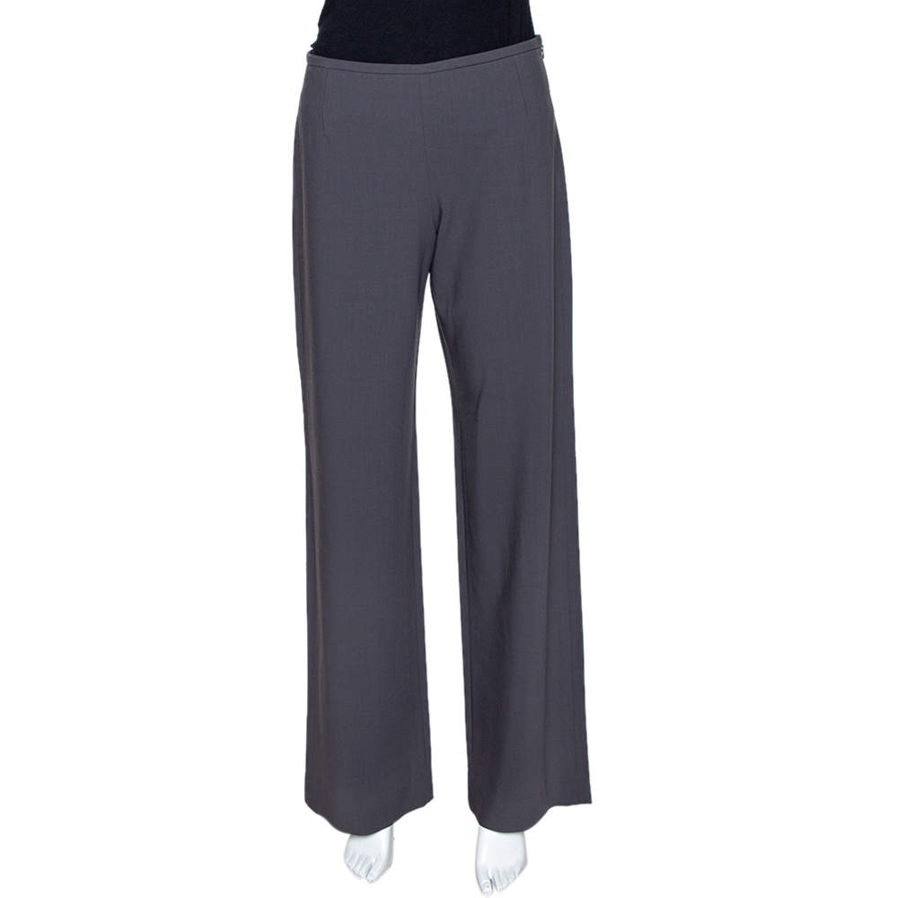 Pre Owned بنطلون أرماني كوليزوني أرجل واسعة صوف رصاصي مقاس صغير (سمول)