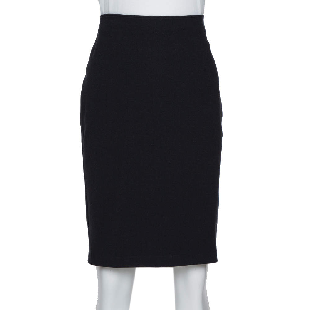 Pre Owned Armani Collezioni Black Stretch Knit Pencil Skirt M