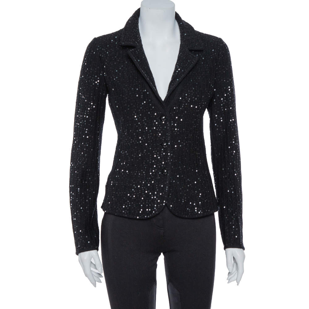 Pre Owned Armani Collezioni Black Sequin Embellished Wool Blazer M