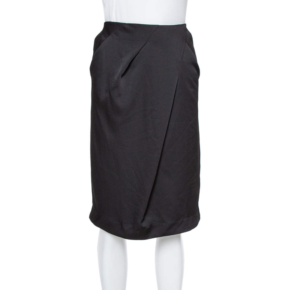Pre Owned Armani Collezioni Black Georgette Draped Knee Length Skirt L