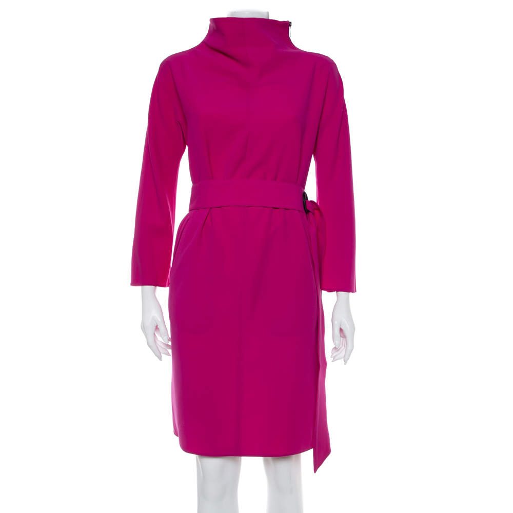 Pre Owned فستان أرماني كوليزوني كبير الحجم حزام كريب بنفسجي مقاس وسط (ميديوم)