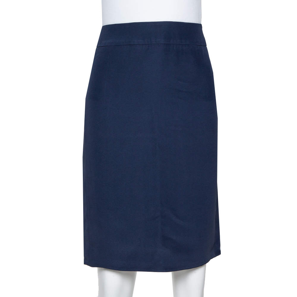 Pre Owned Armani Collezioni Navy Blue Crepe Pencil Skirt M