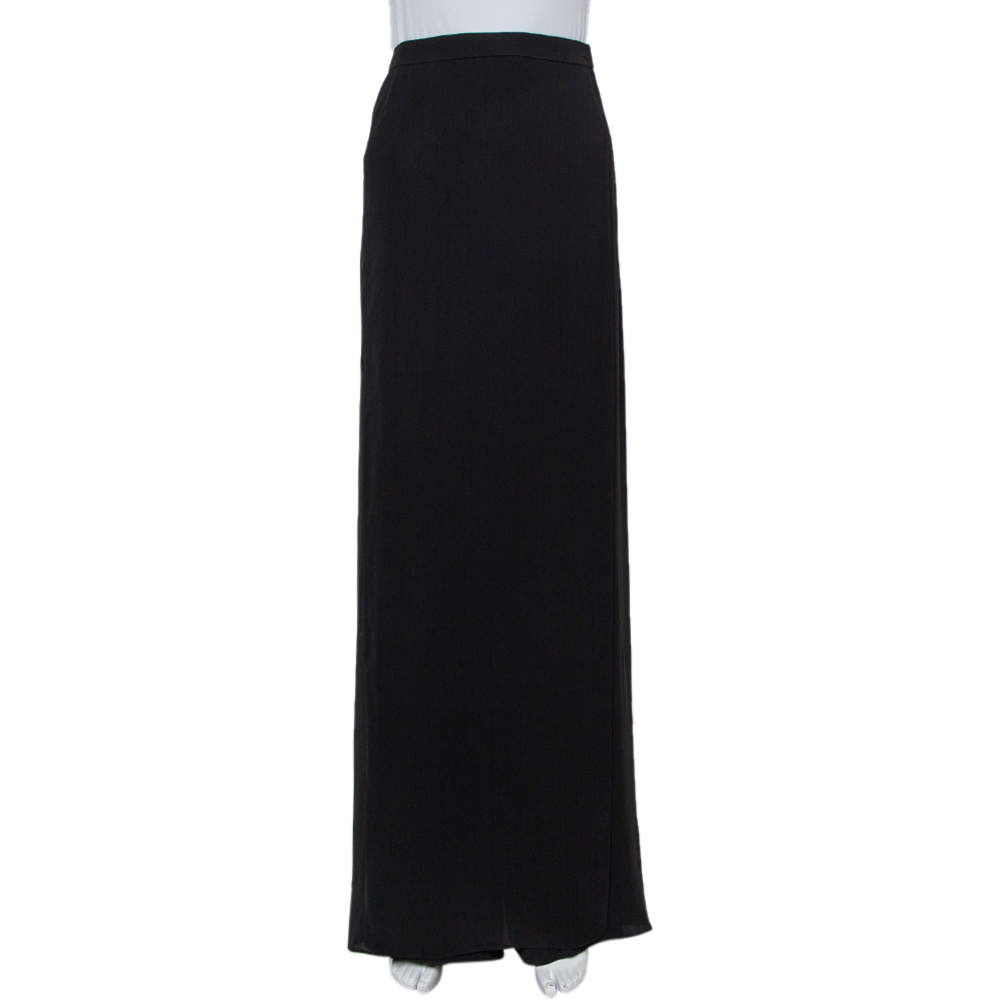 Pre Owned Armani Collezioni Black Crepe Faux Wrap Detail Palazzo Trousers L