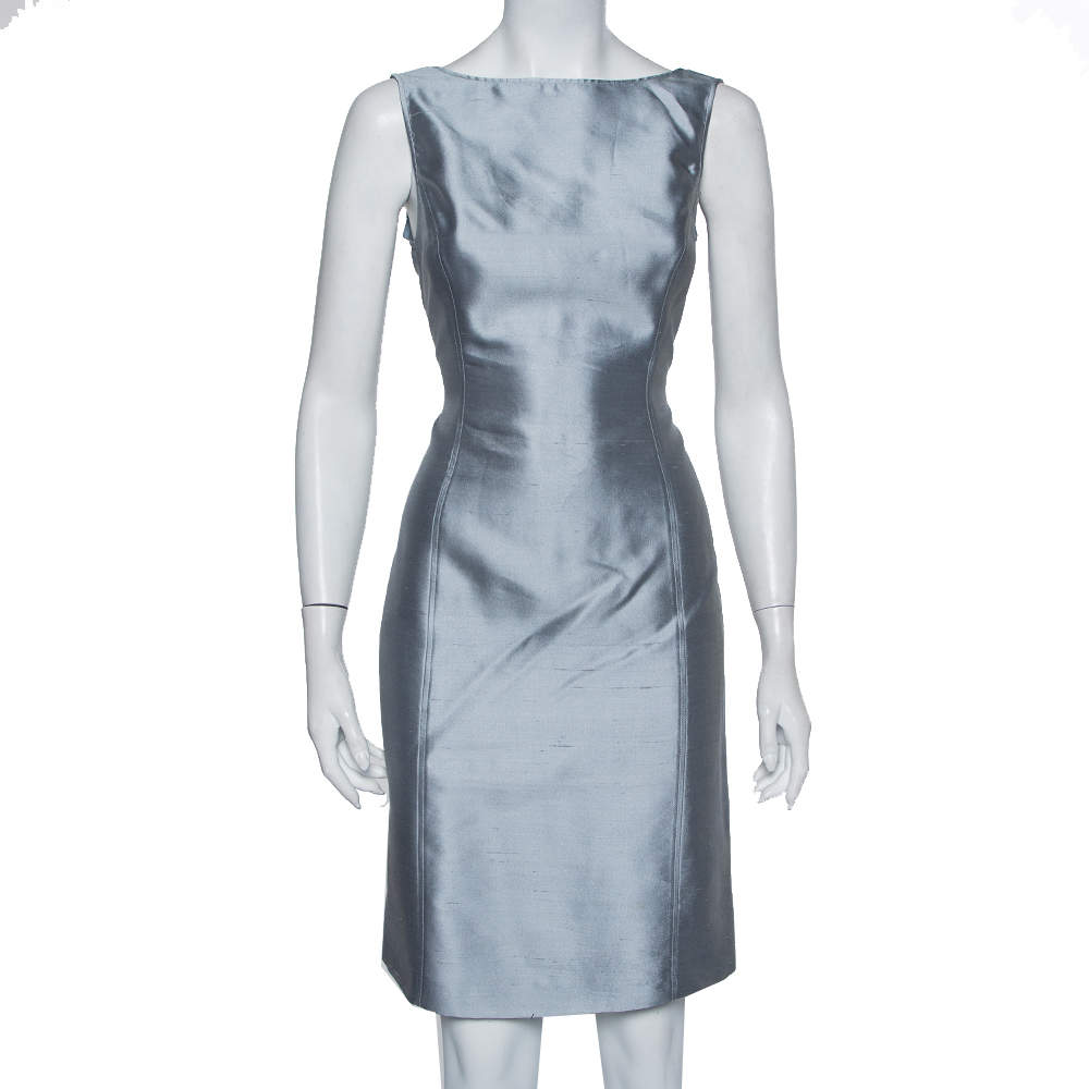 Armani Collezioni Grey Silk & Wool Sleeveless Sheath Dress M