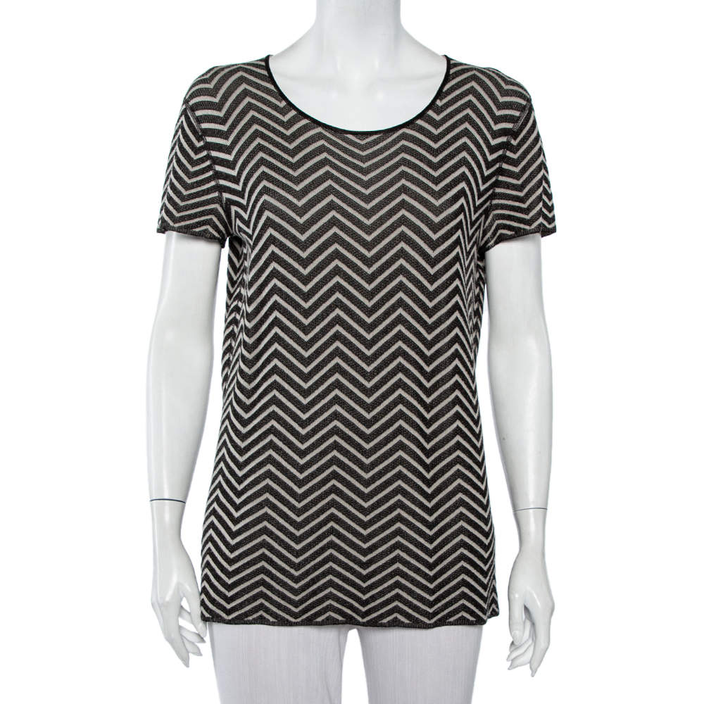 مملوكة مسبقًا Armani Collezioni Monochrome Jacquard Knit Roundneck T-Shirt XL