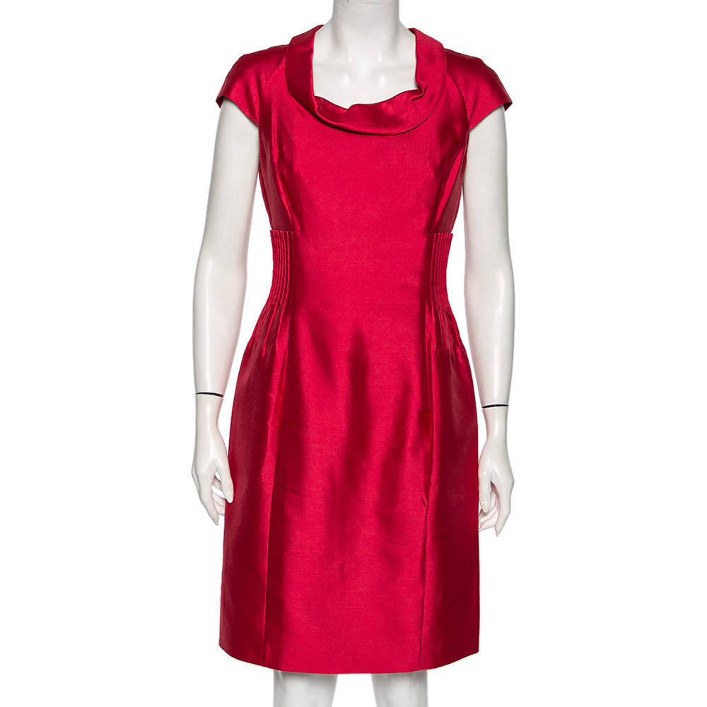 مملوكة مسبقًا Armani Collezioni Ruby Pink Cotton & Silk Pintuck Detail Sheath Dress M