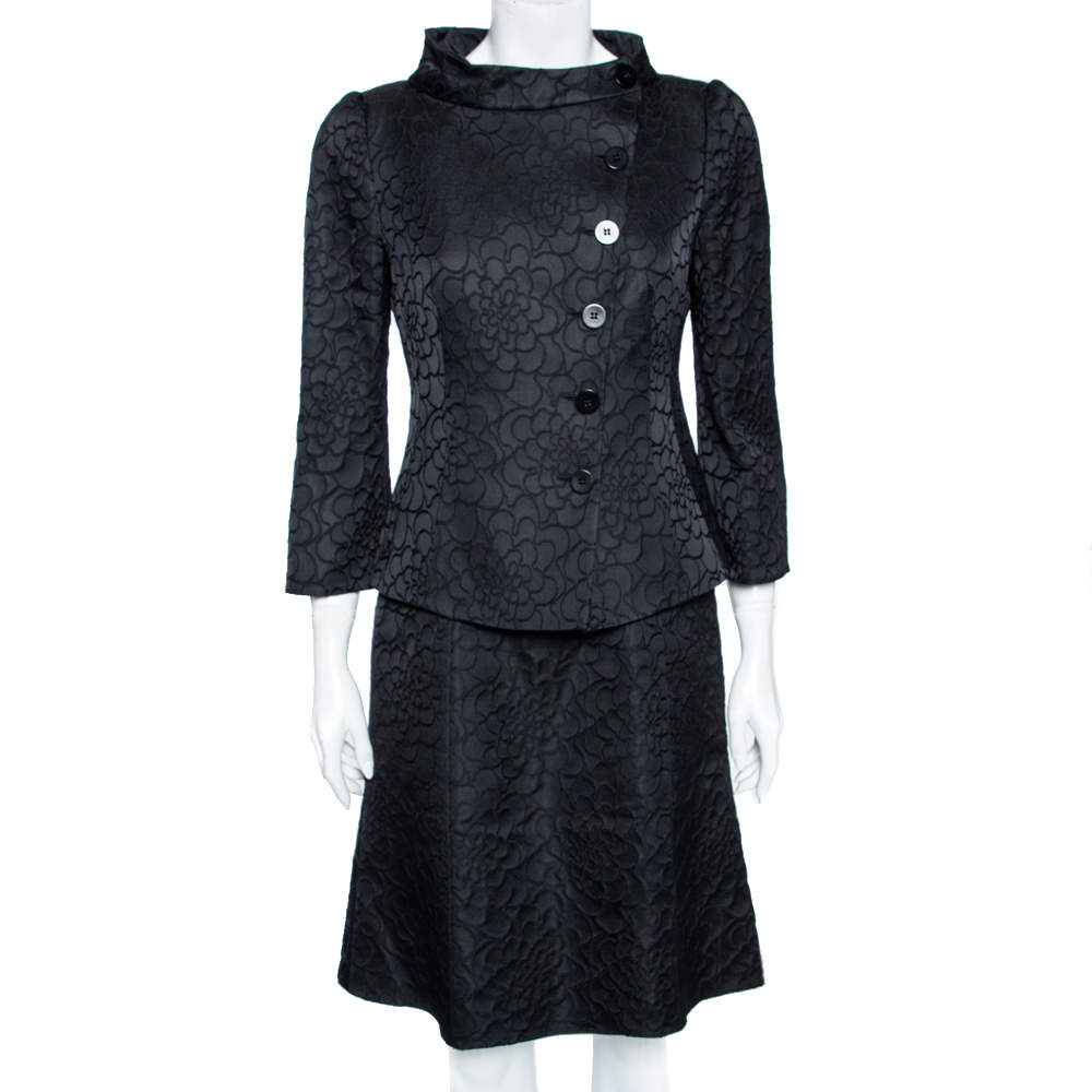 Armani Collezioni Black Jacquard Wool Sleeveless Dress & Button Front Jacket M
