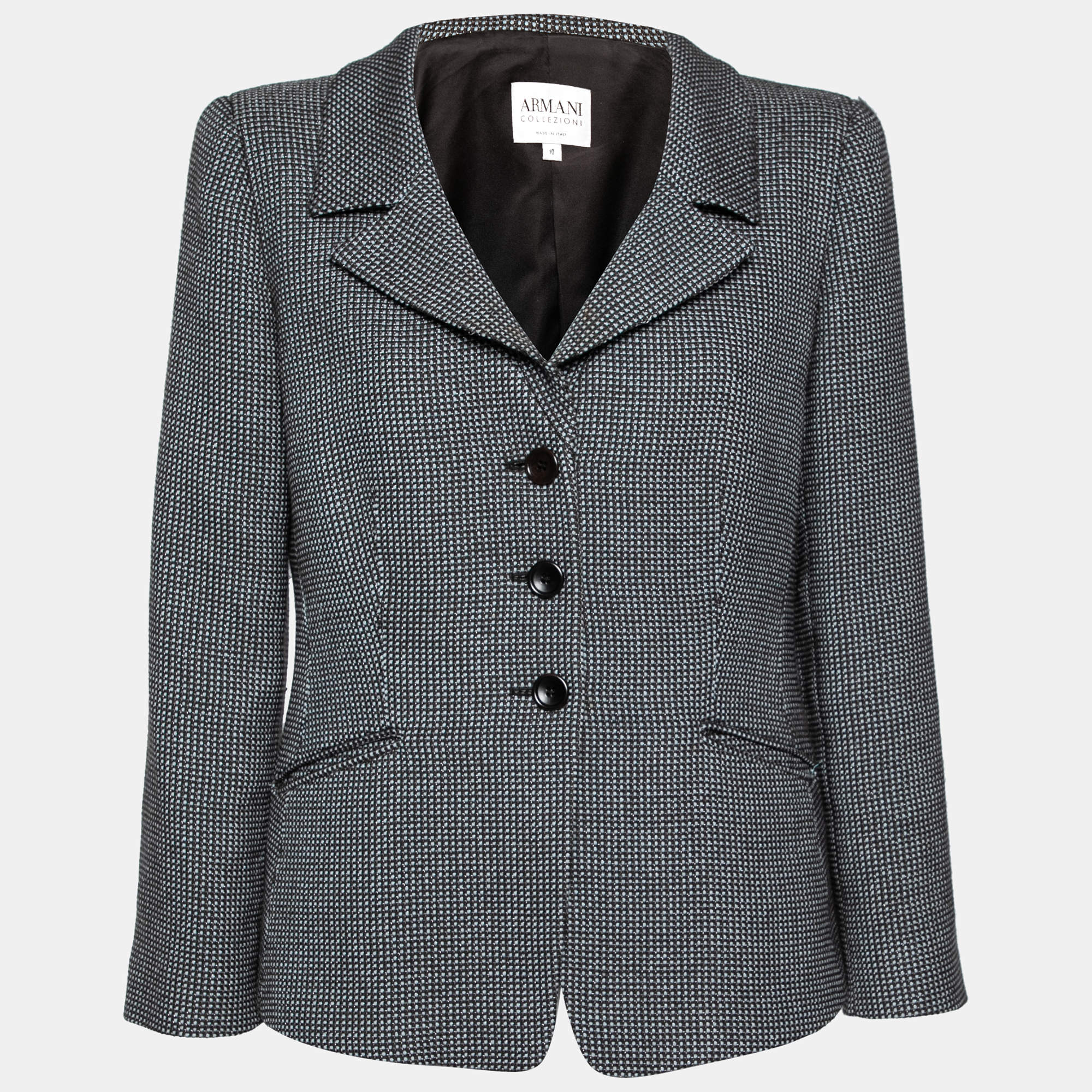 Pre Owned Armani Collezioni Olive Green and Blue Checkered Textured Wool Blazer L