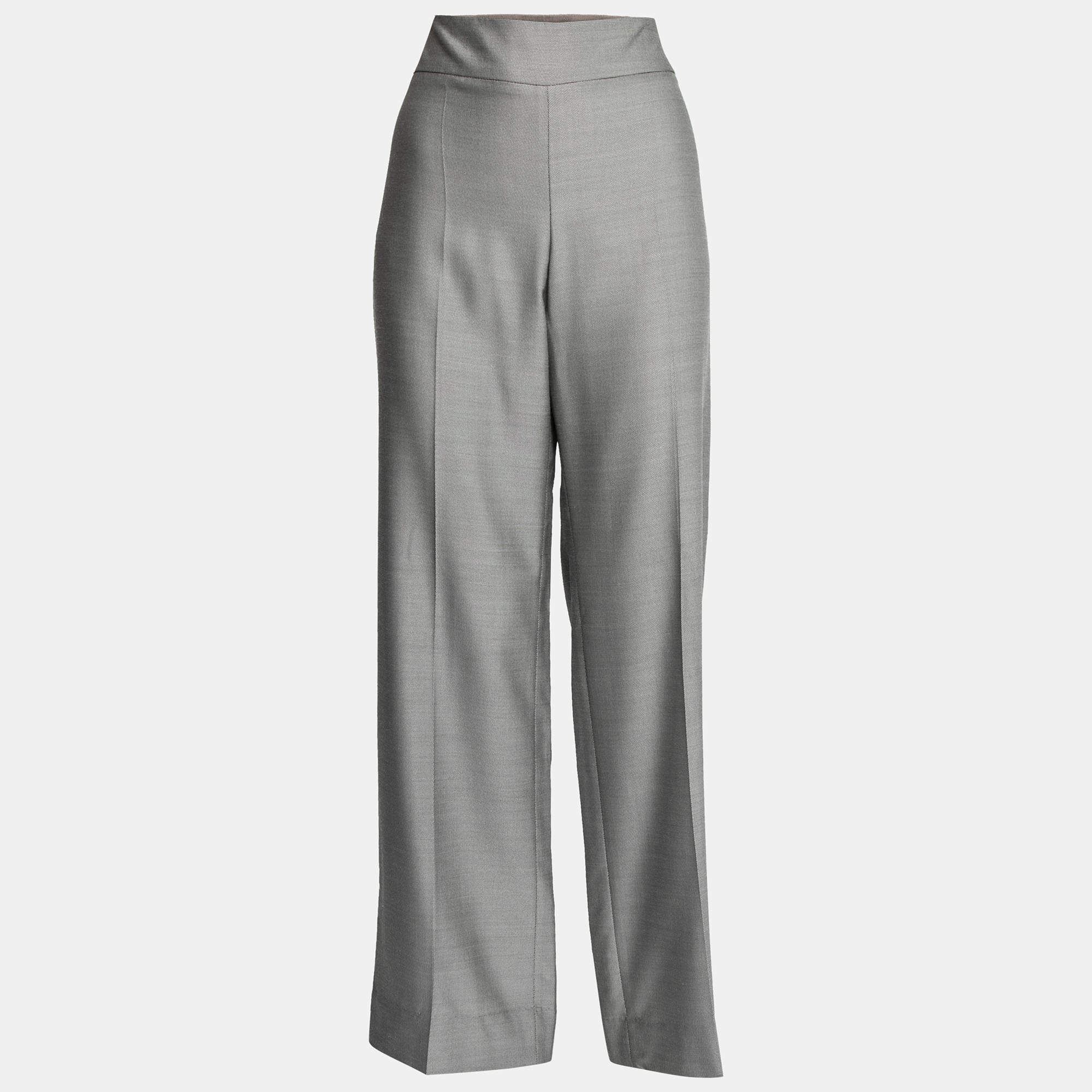 مملوكة مسبقًا بنطلون أرماني كوليزيوني كريب صوف رصاصي بأرجل مستقيمة مقاس كبير - لارج