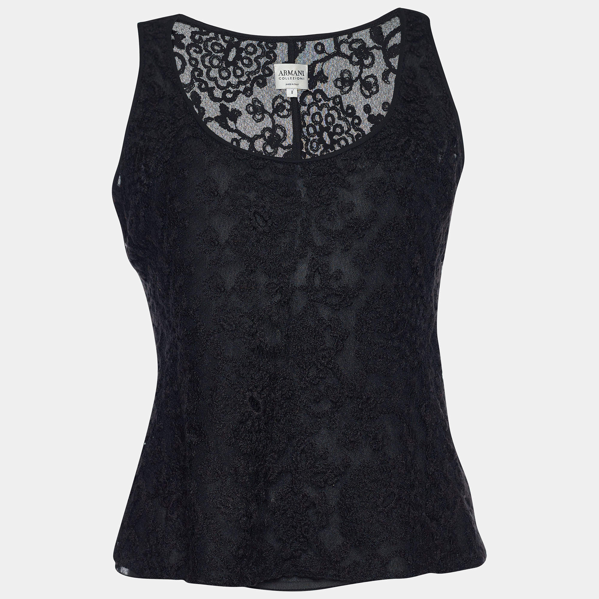 Pre Owned Armani Collezioni Black Lace Sleeveless Blouse S