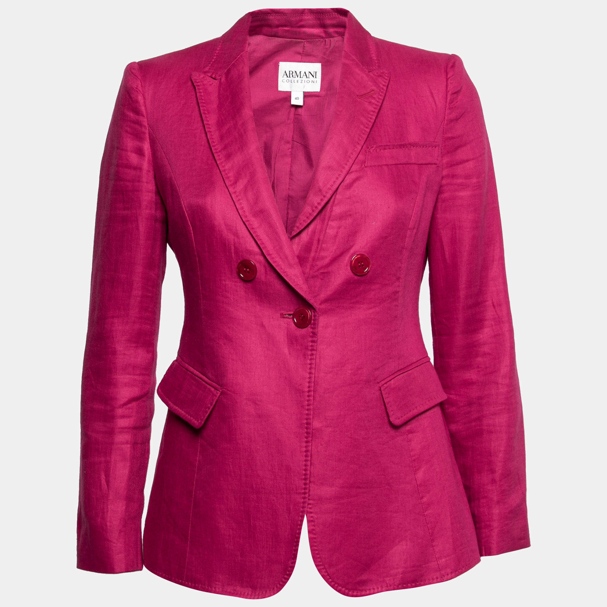 Pre Owned Armani Collezioni Fuchsia Linen Double Breasted Blazer S
