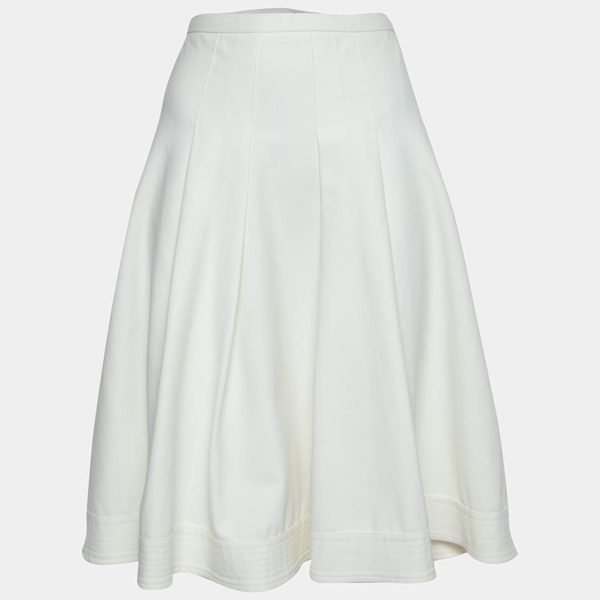 Pre Owned Armani Collezioni Cream Cotton Pleated Flared Midi Skirt L 