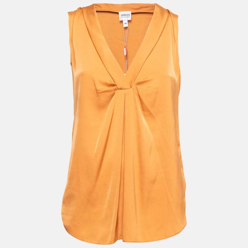 Pre Owned Armani Collezioni Orange Silk V-Neck Sleeveless Top S