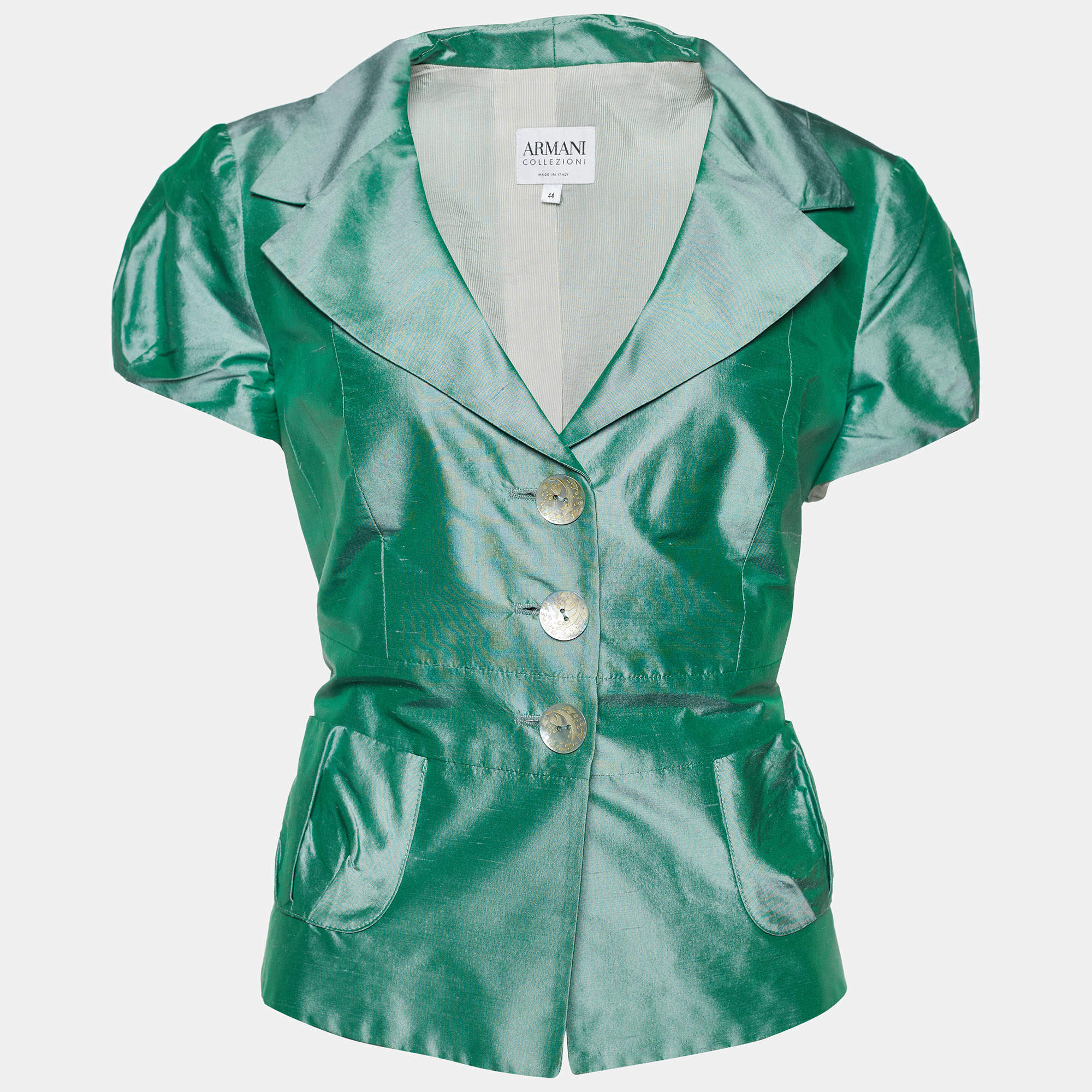 مملوكة مسبقًا جاكيت بليزر أرماني كوليزيوني قطن  أخضر أزرار صدف مقاس متوسط - ميديوم