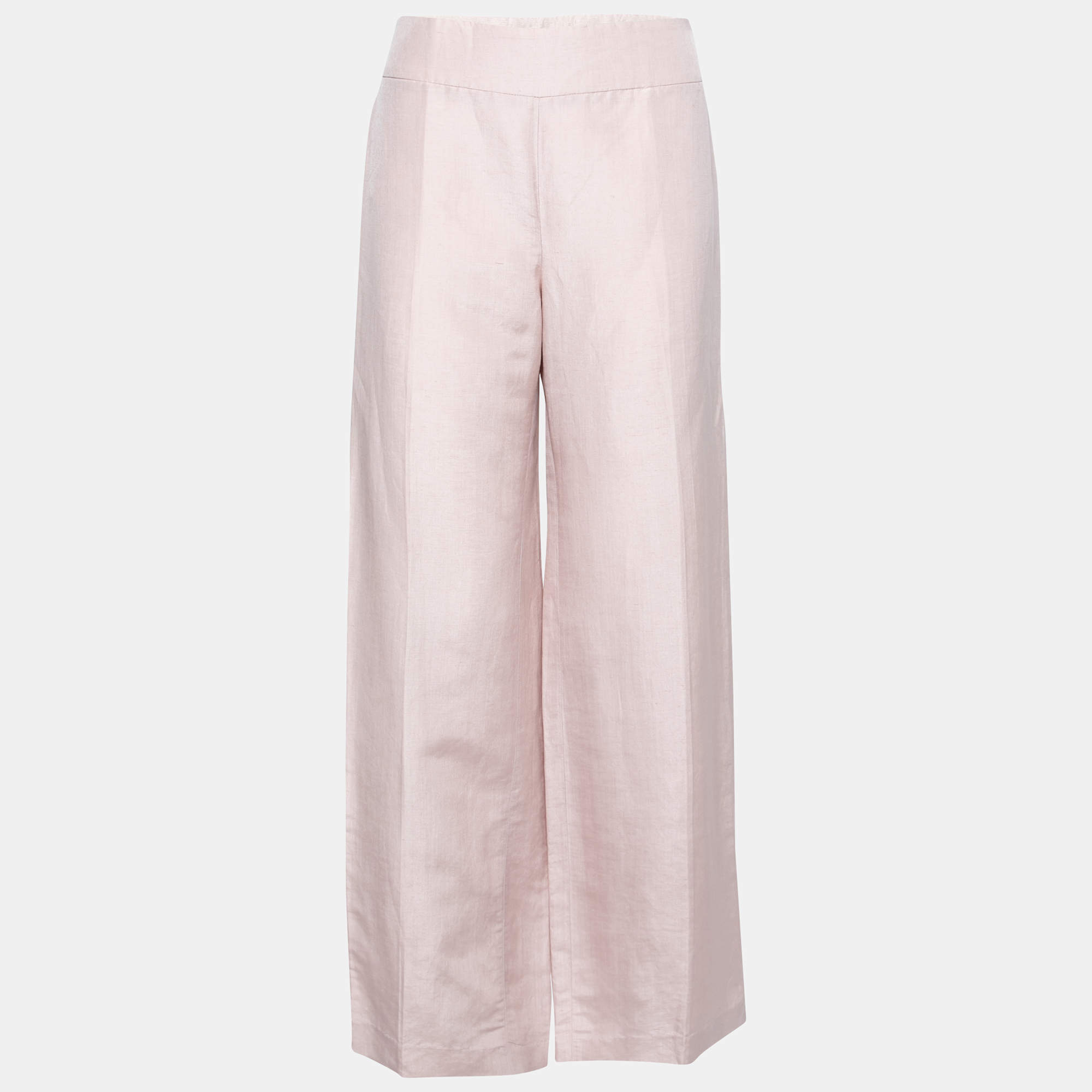 Pre Owned Armani Collezioni Blush Pink Linen High Waisted Pants M