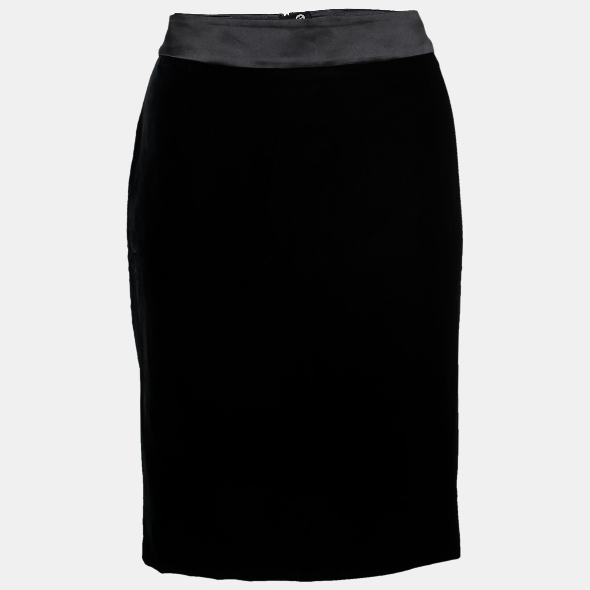 Pre Owned Armani Collezioni Black Velvet Knee-Length Skirt M
