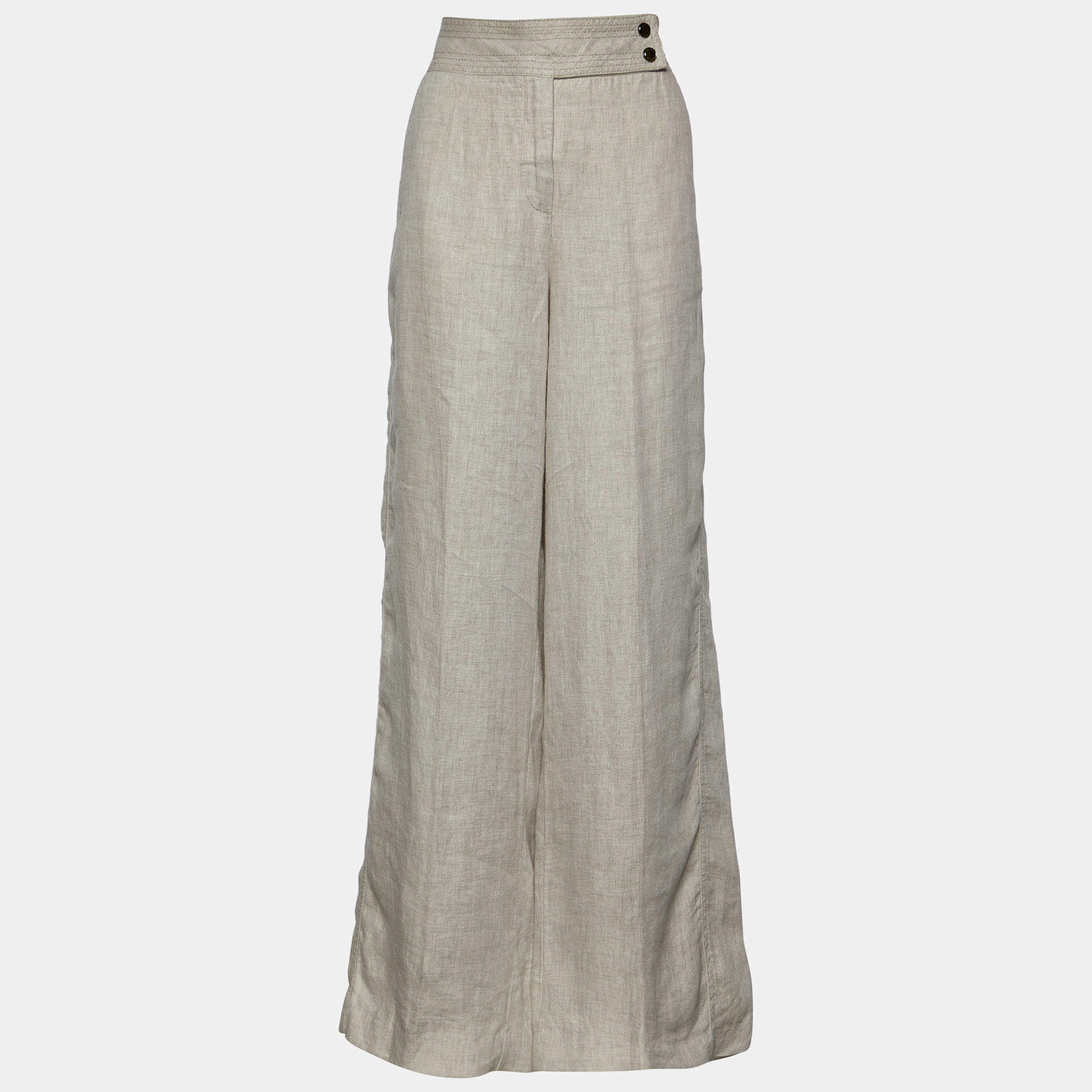 مملوكة مسبقًا Armani Collezioni Light Beige Linen Flared Trousers L Waist 35" 