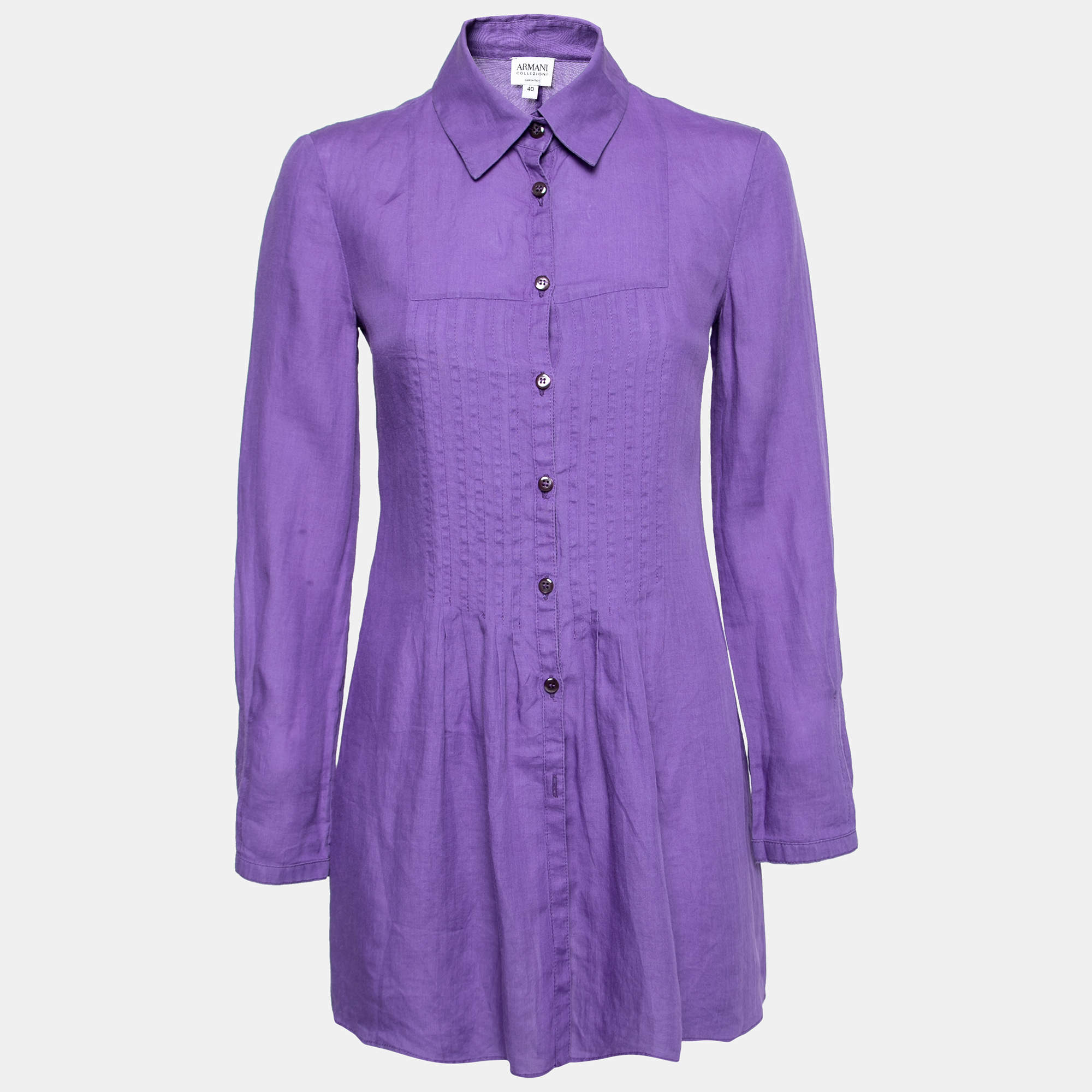 Armani Collezioni Purple Synthetic Pintuck Button Front Tunic S