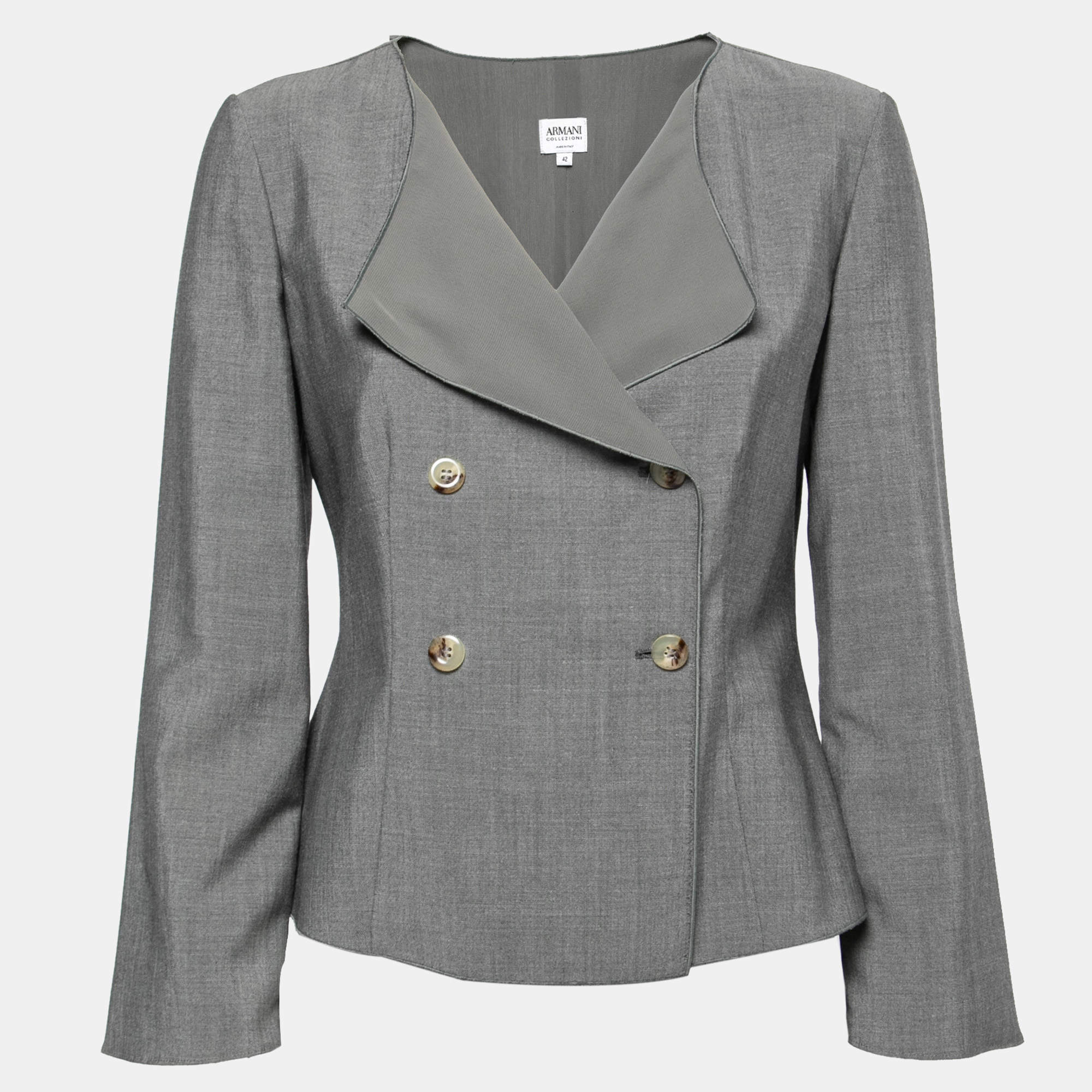 مملوكة مسبقًا Armani Collezioni Grey Wool Double Breasted Blazer M