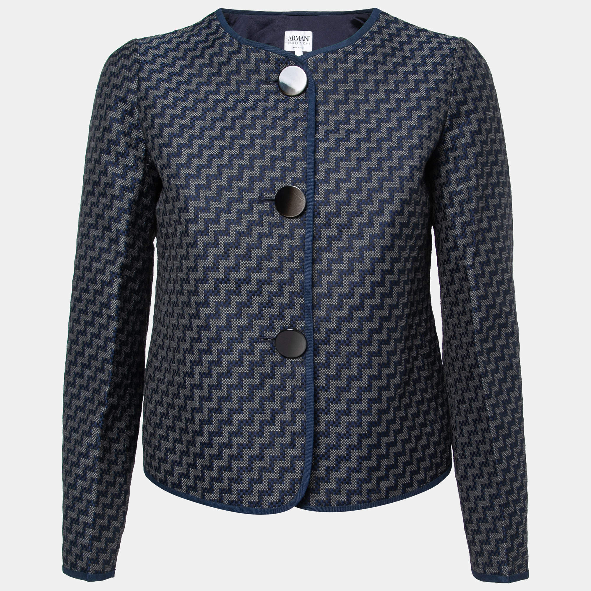 Pre Owned Armani Collezioni Blue Jacquard Button Short Coat S