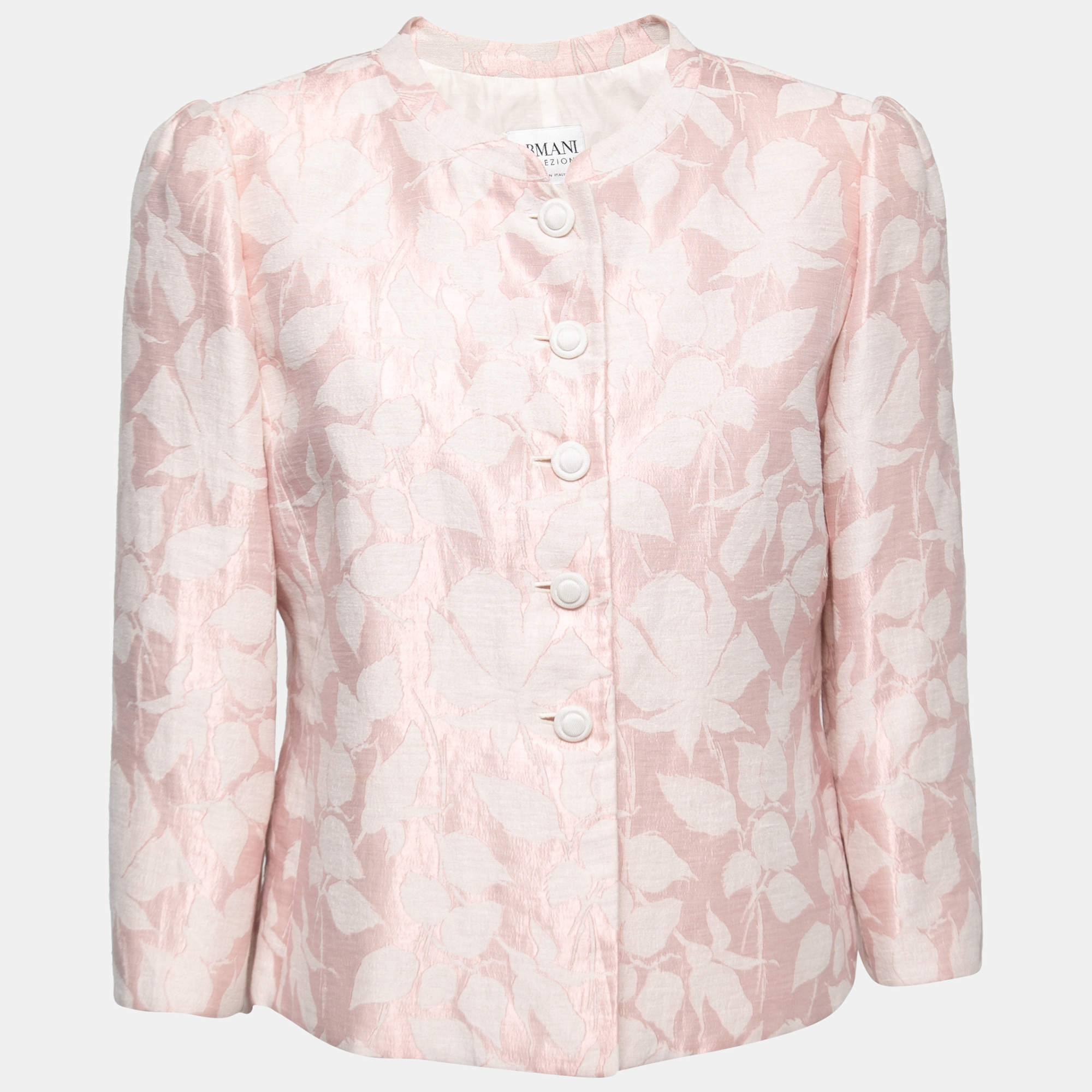 Pre Owned Armani Collezioni Pink Floral Jacquard Button Front Suit Jacket L
