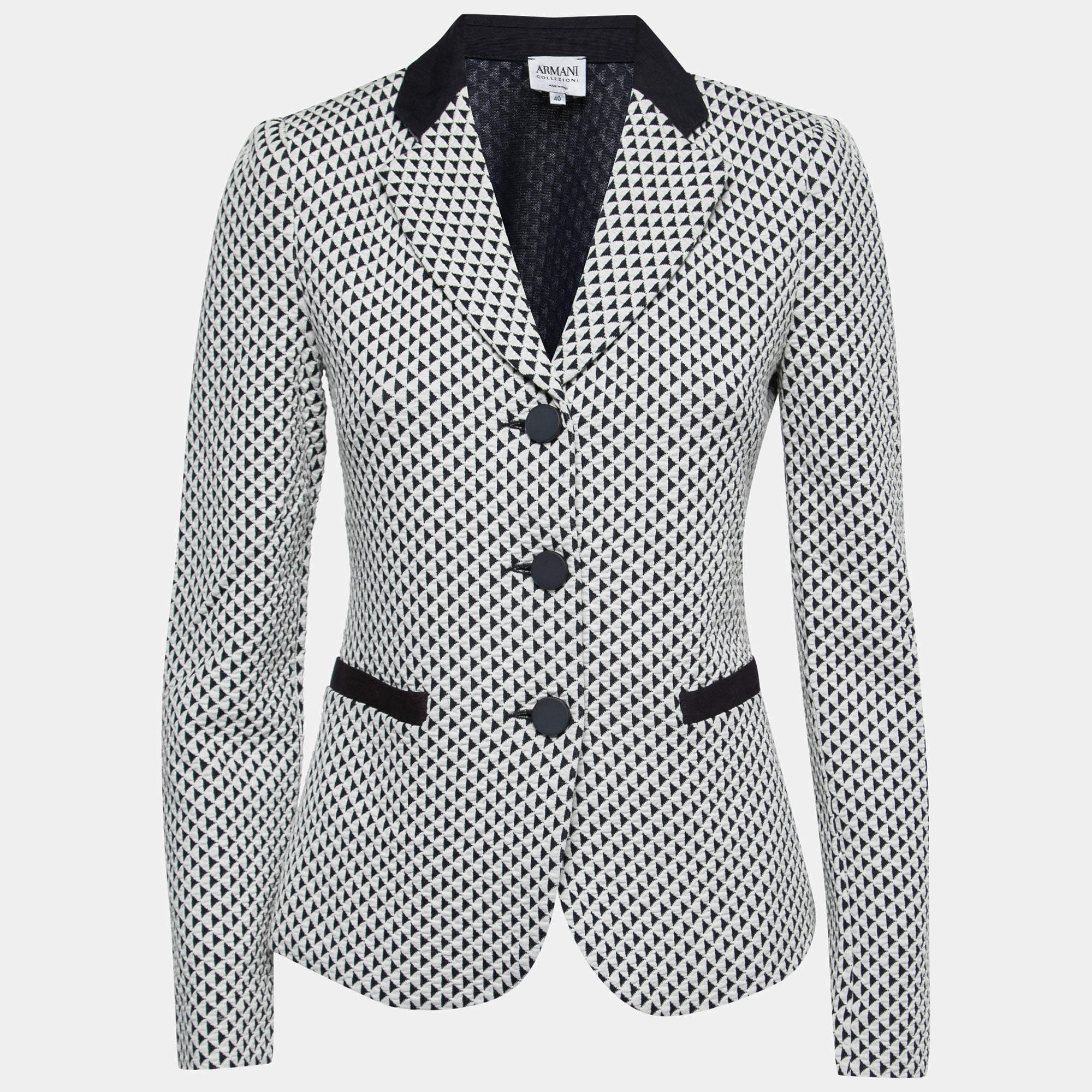 مملوكة مسبقًا Armani Collezioni Monochrome Geometric Motif Embossed Blazer S