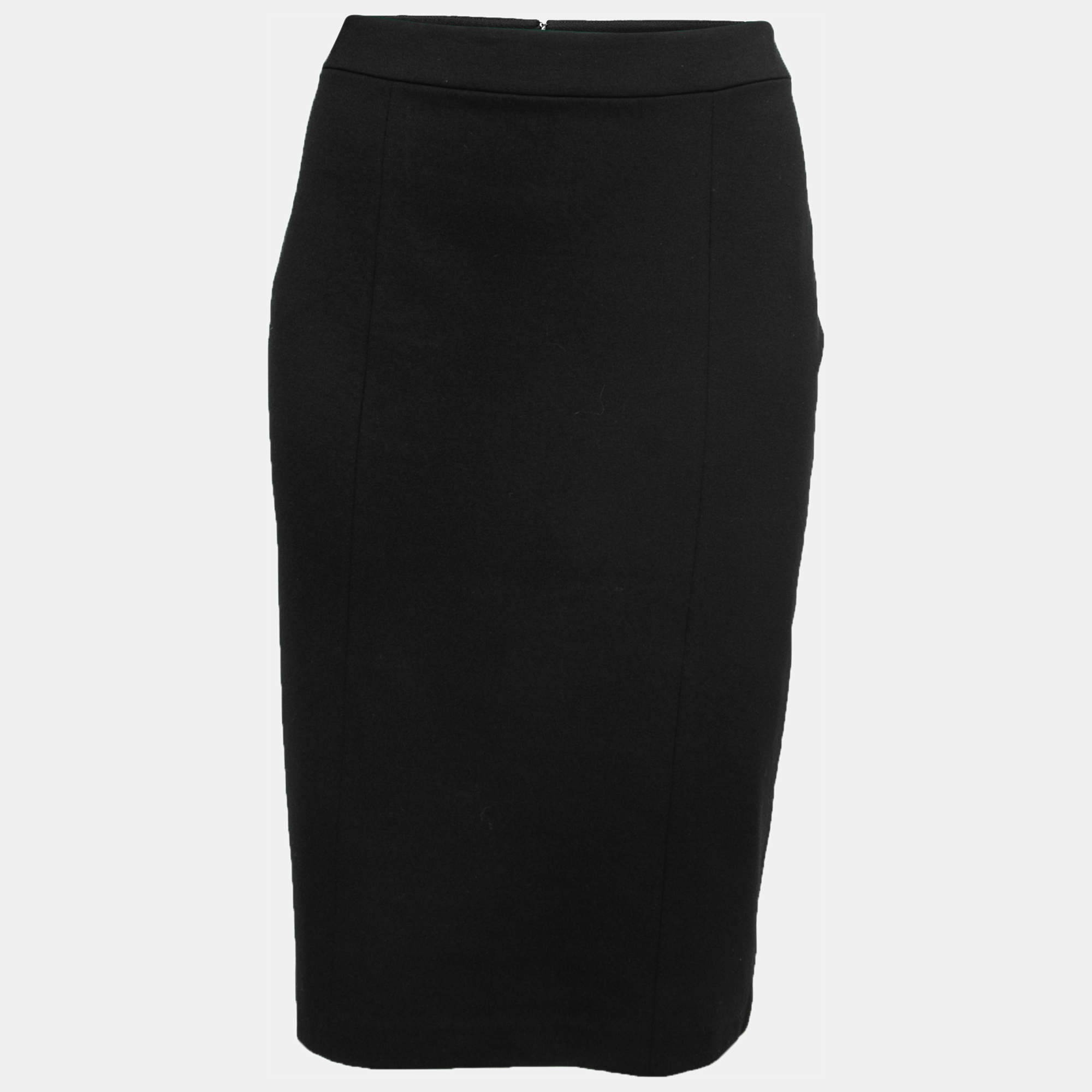 Pre Owned Armani Collezioni Black Stretch Knit Knee-Length Skirt L